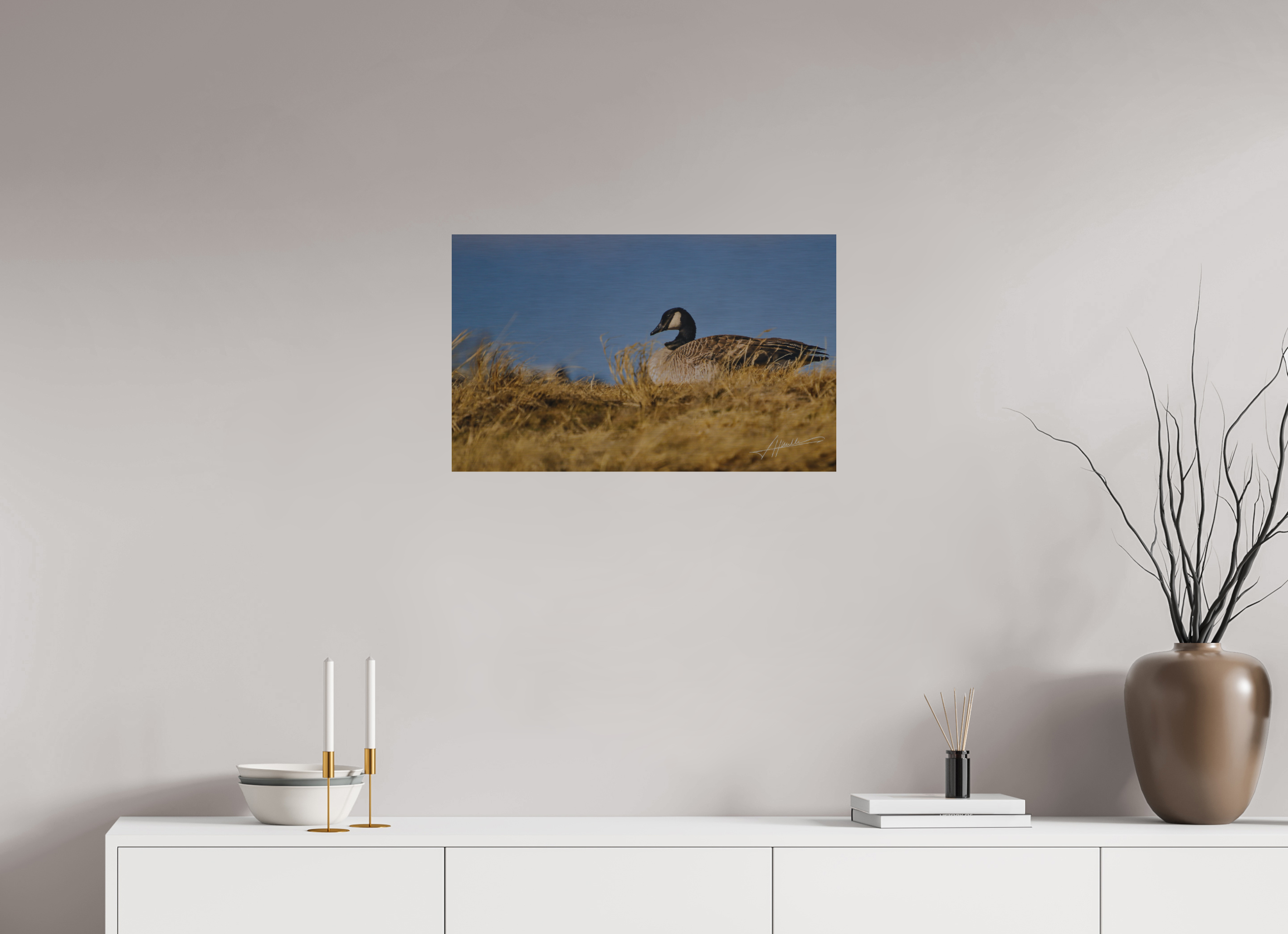 25.9 x 16″, Direct Brushed Aluminum The Nesting Goose