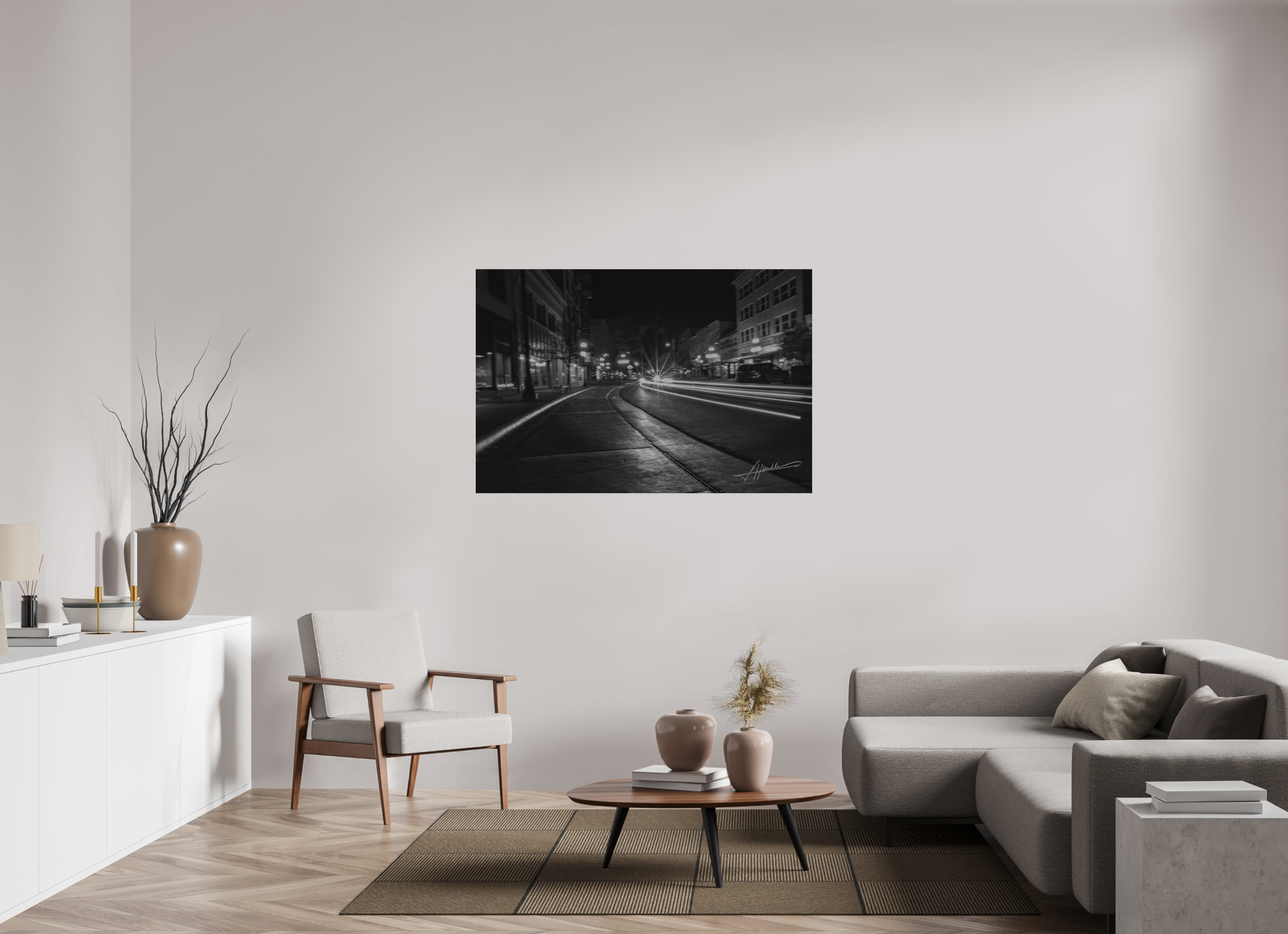 54 x 36″, Direct Brushed Aluminum A Street at Night