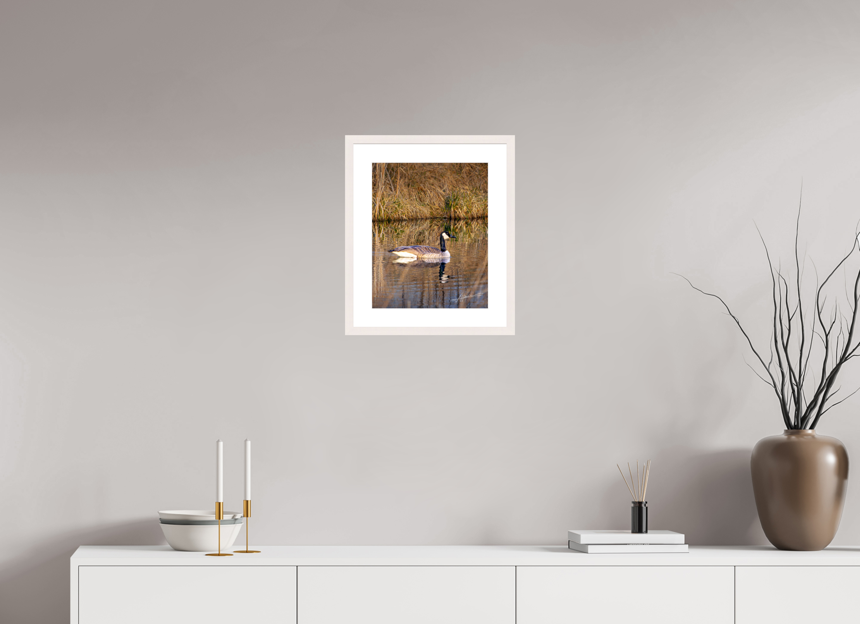 12 x 15″, Solid Wood Frame with Passe-partout A Swimming Reflection