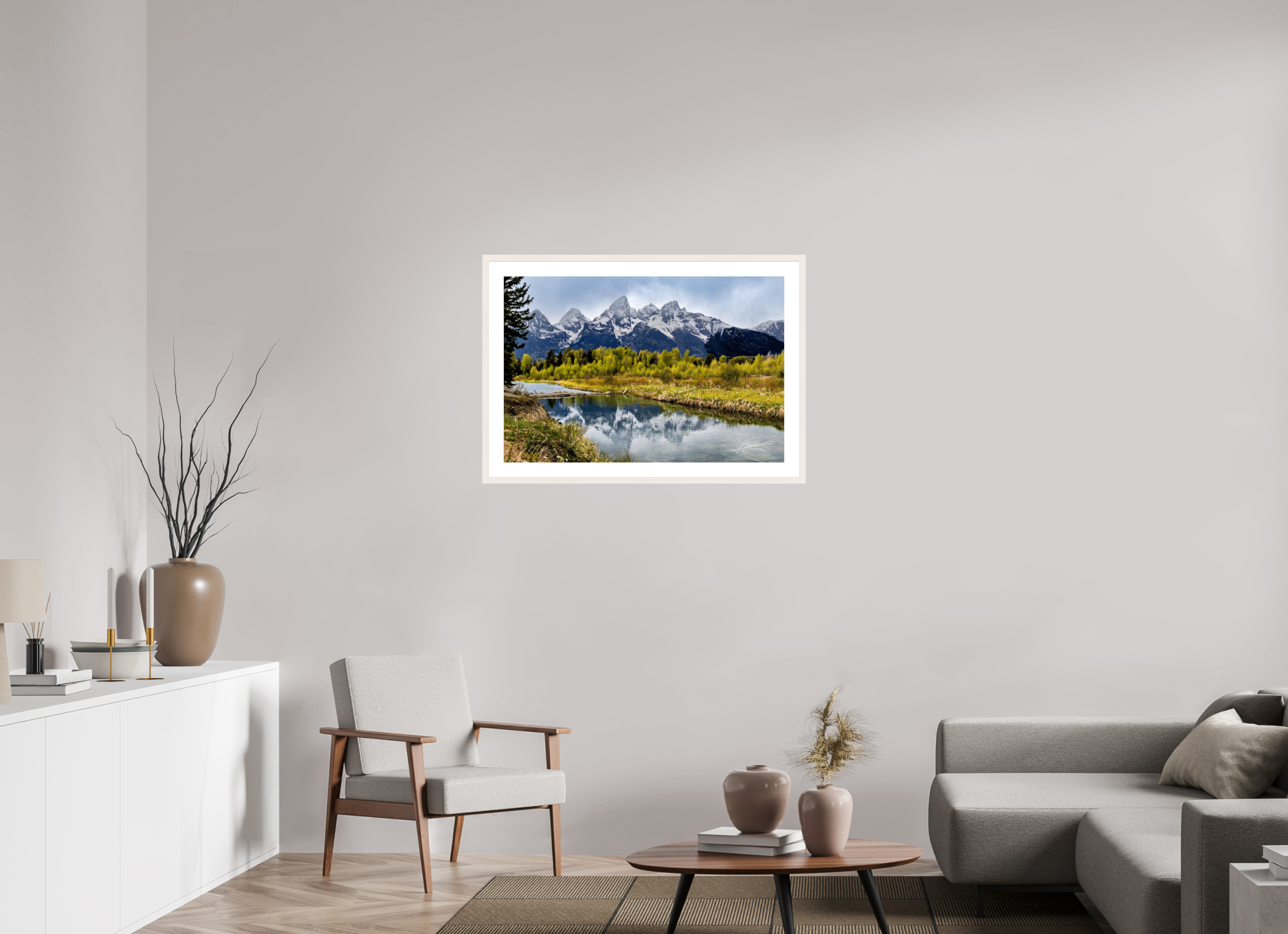 36 x 24″, Solid Wood Frame with Passe-partout Reflecting Peaks