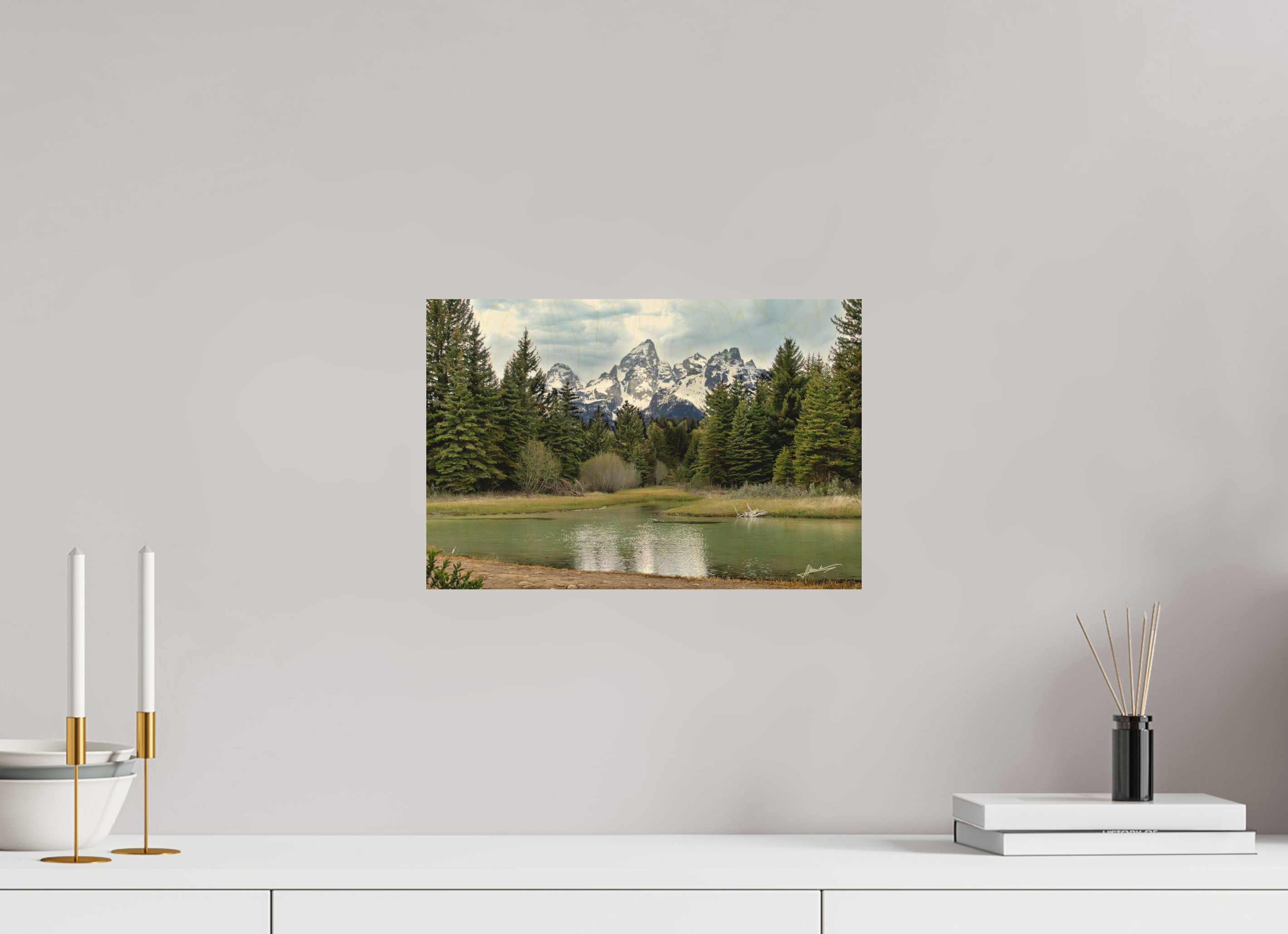 15 x 10″, Direct Photo Print on Wood Mountain Reflection