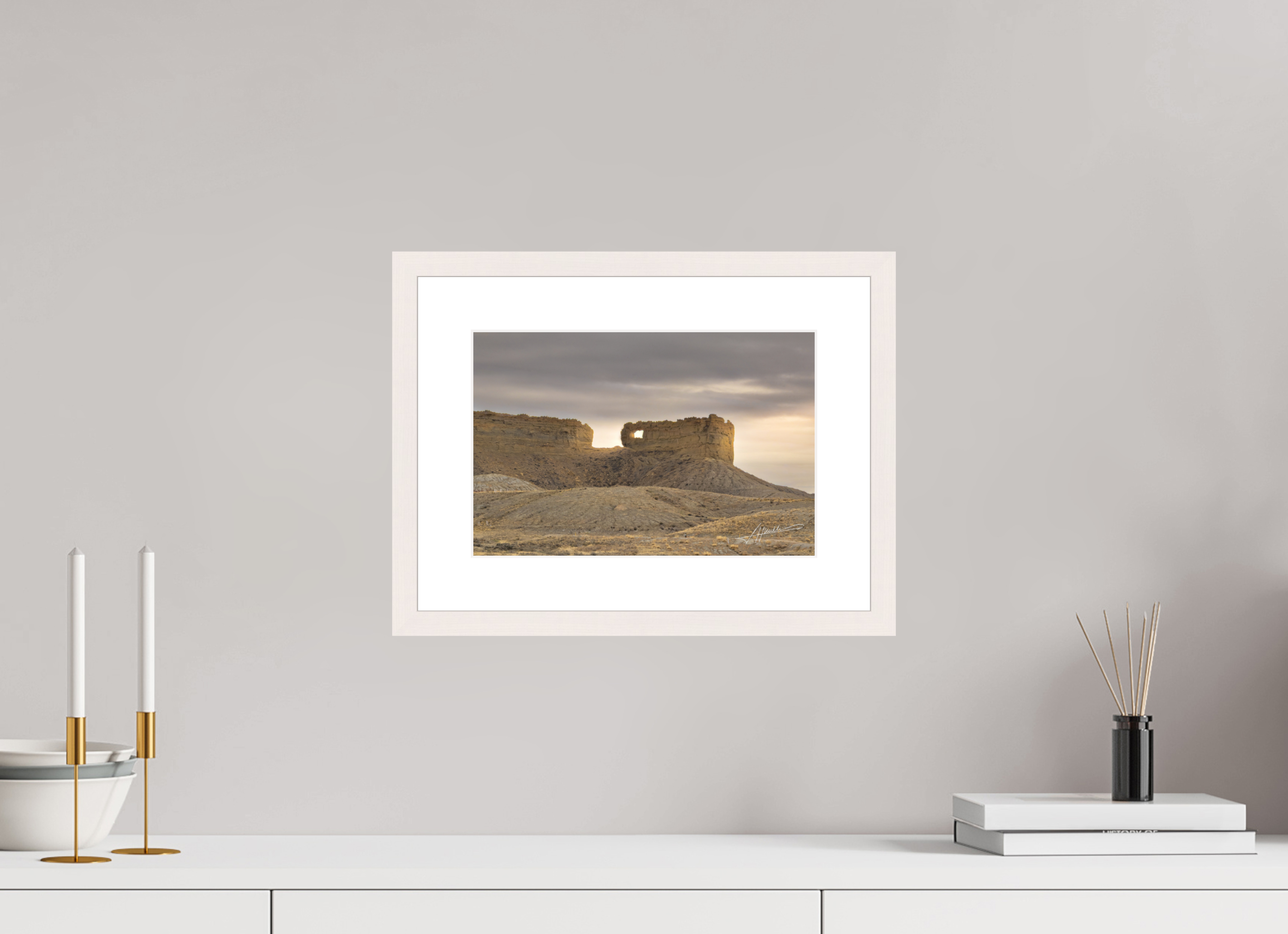 12 x 8″, Solid Wood Frame with Passe-partout Sun on the Buttes