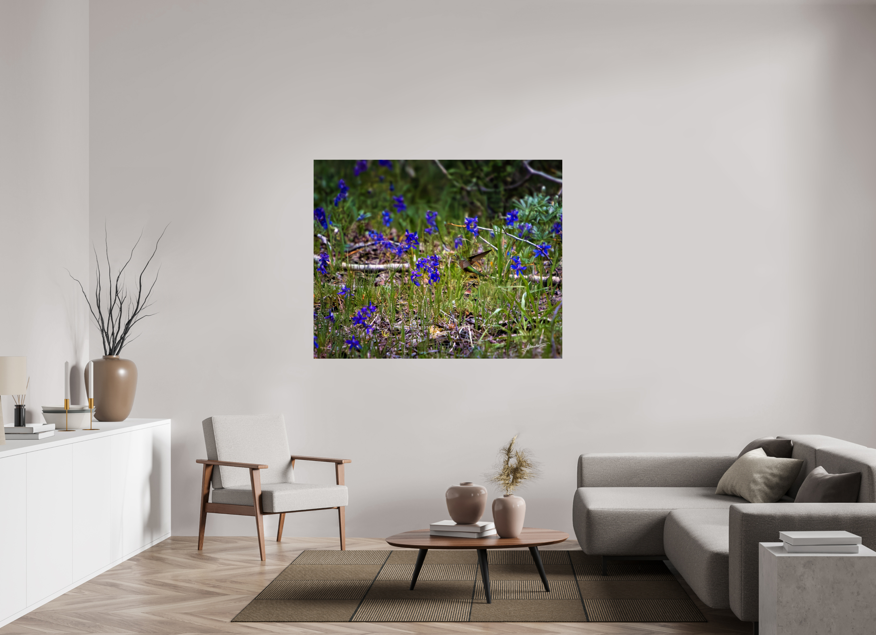 58.7 x 47″, ChromaLuxe HD Metal Feeding Hummingbird