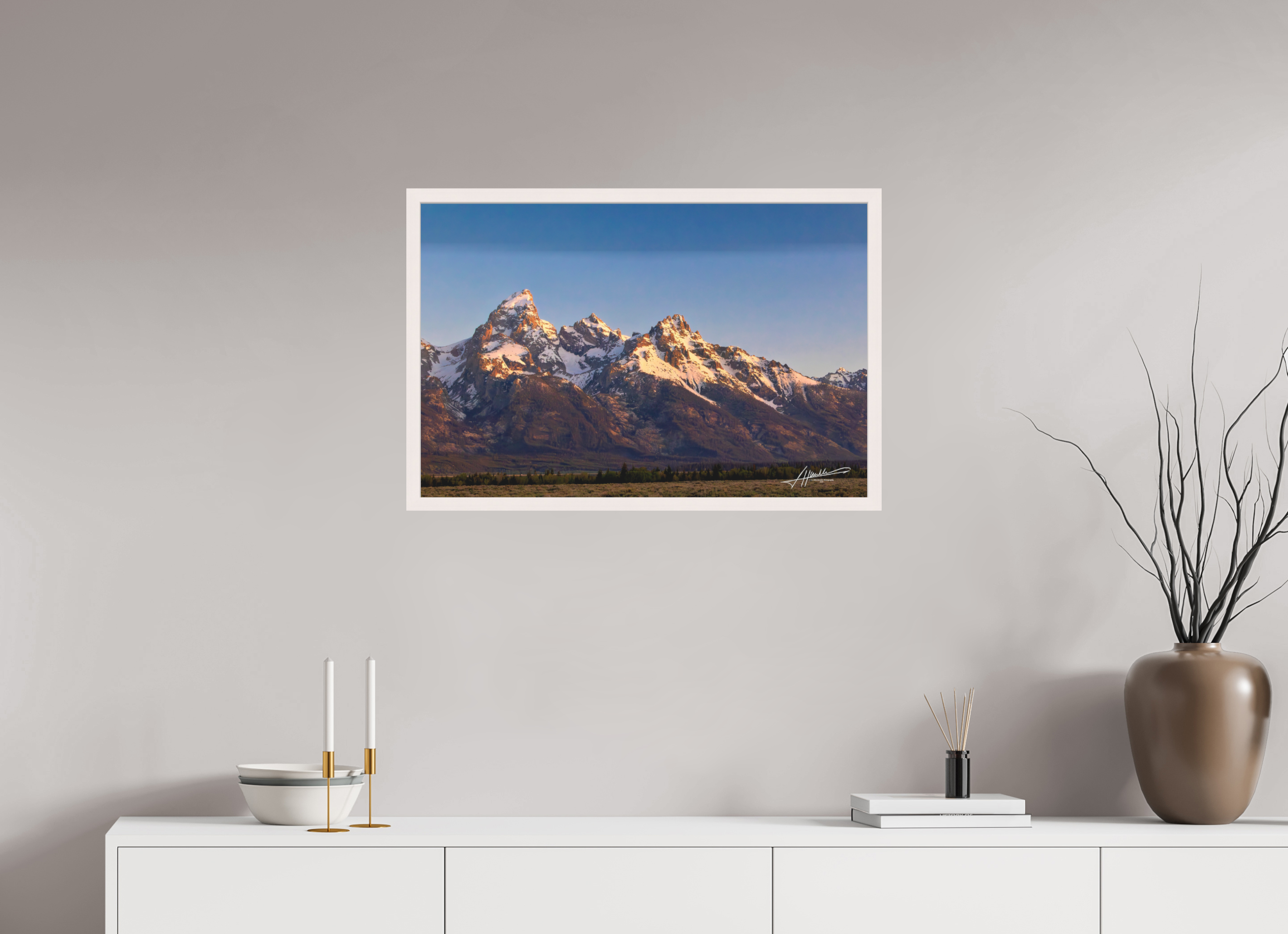 30 x 20″, Shadow Box Frame Sunrising on the Tetons
