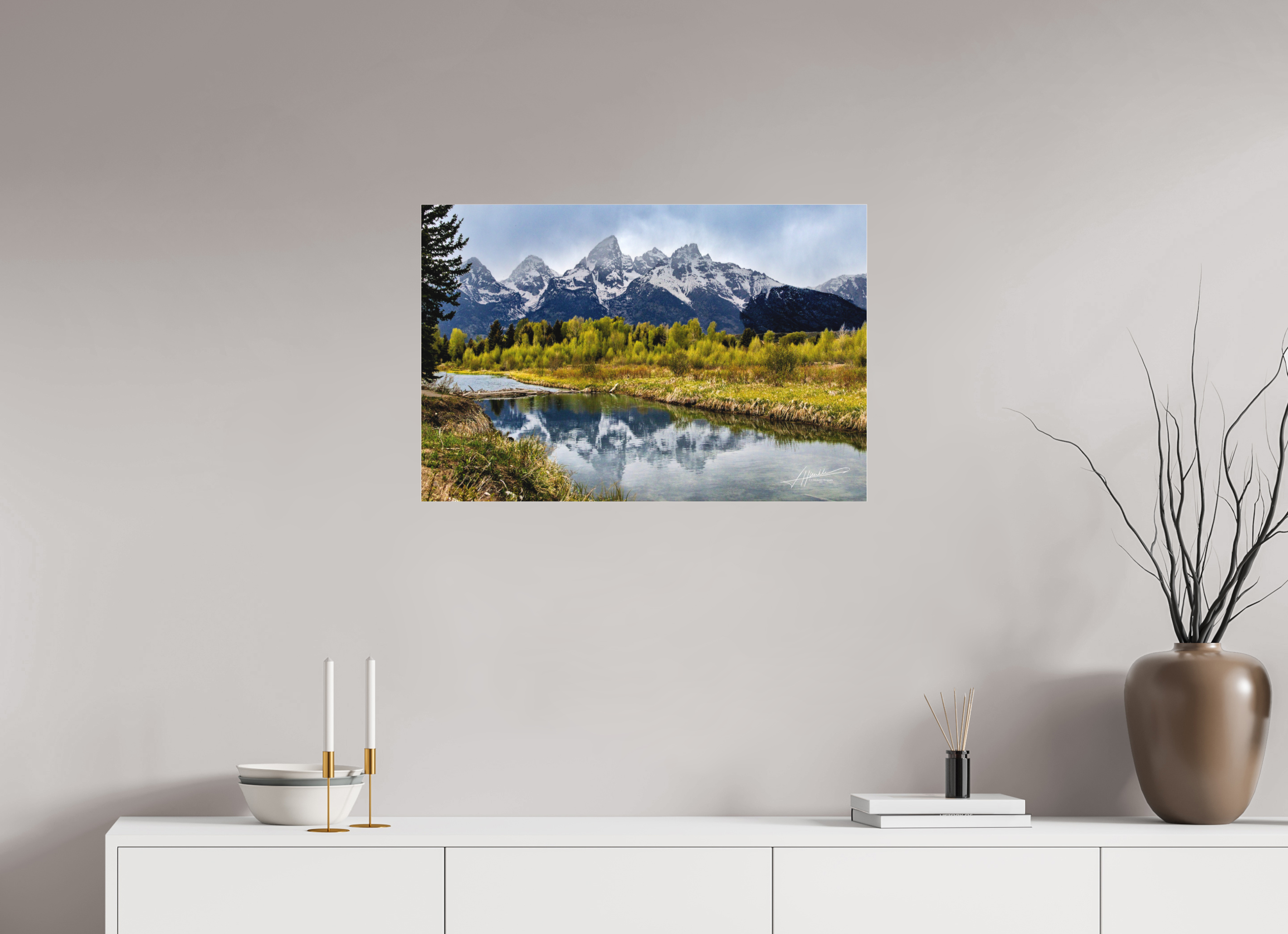 30 x 20″, Fine Pigment Under Acrylic Reflecting Peaks