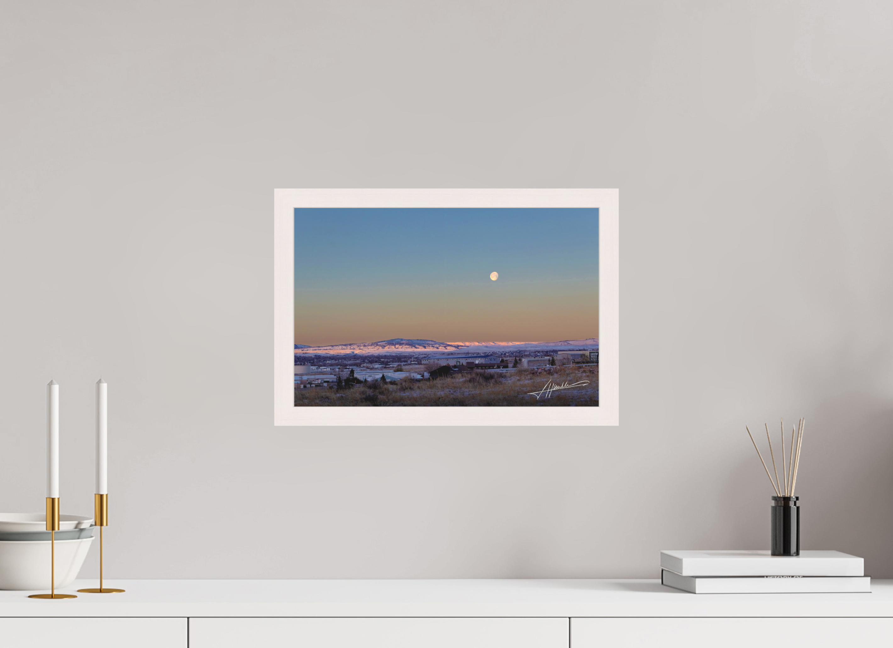 15 x 10″, Shadow Box Frame Full Moon at Sunrise