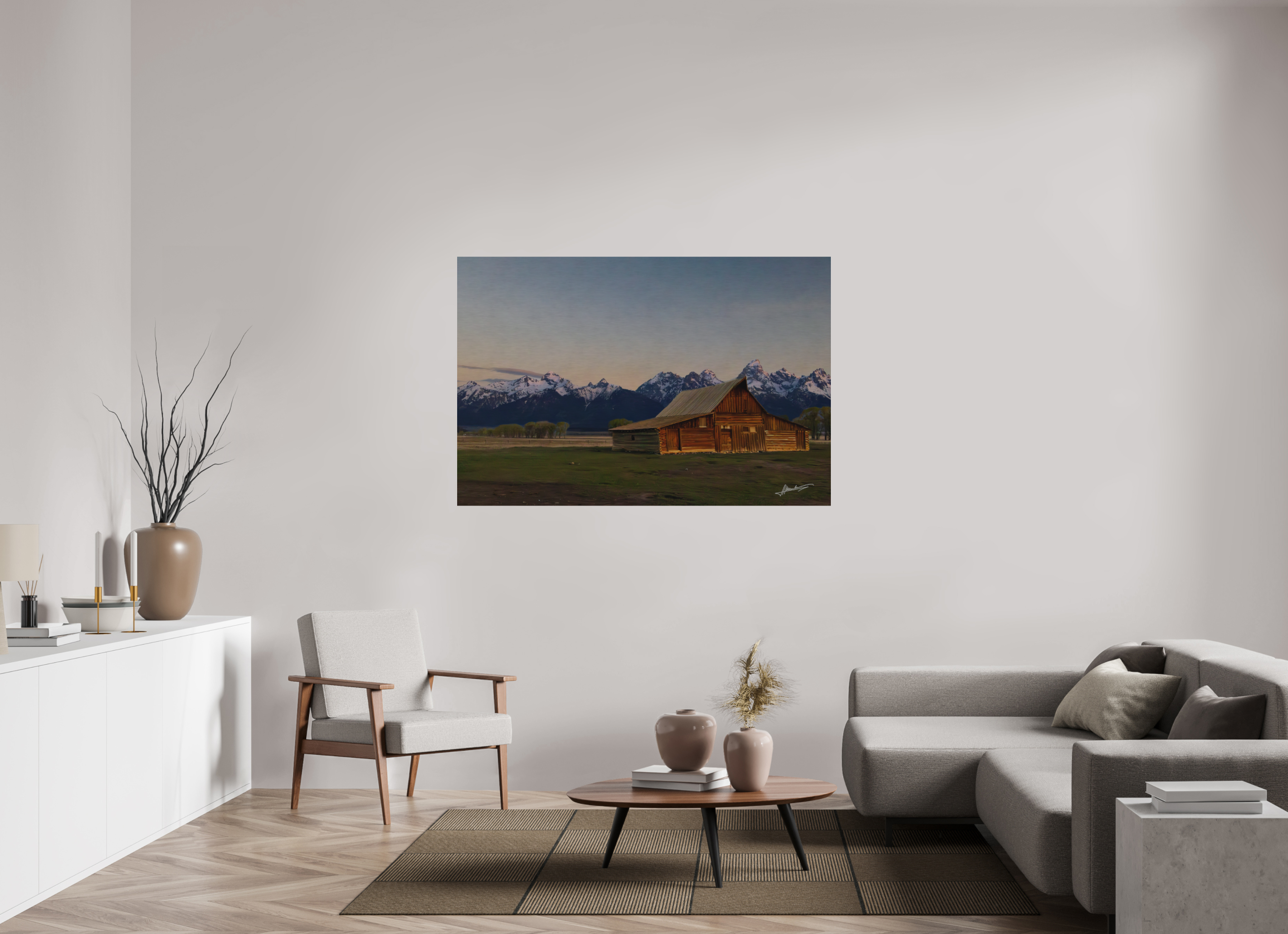 60 x 40″, Direct Brushed Aluminum Sunrise on the T.A. Barn