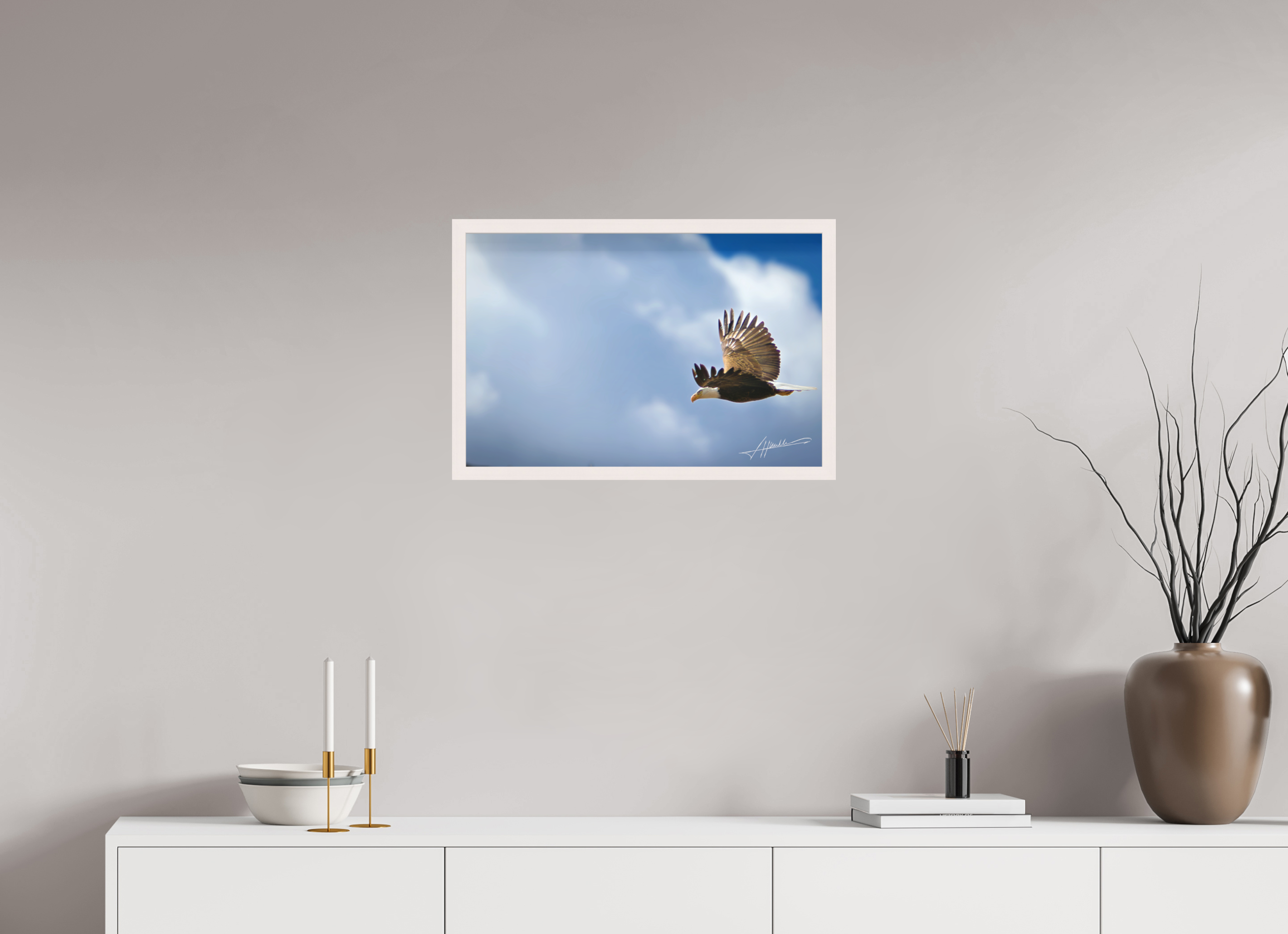 24 x 16″, Shadow Box Frame Bald Eagle Flying