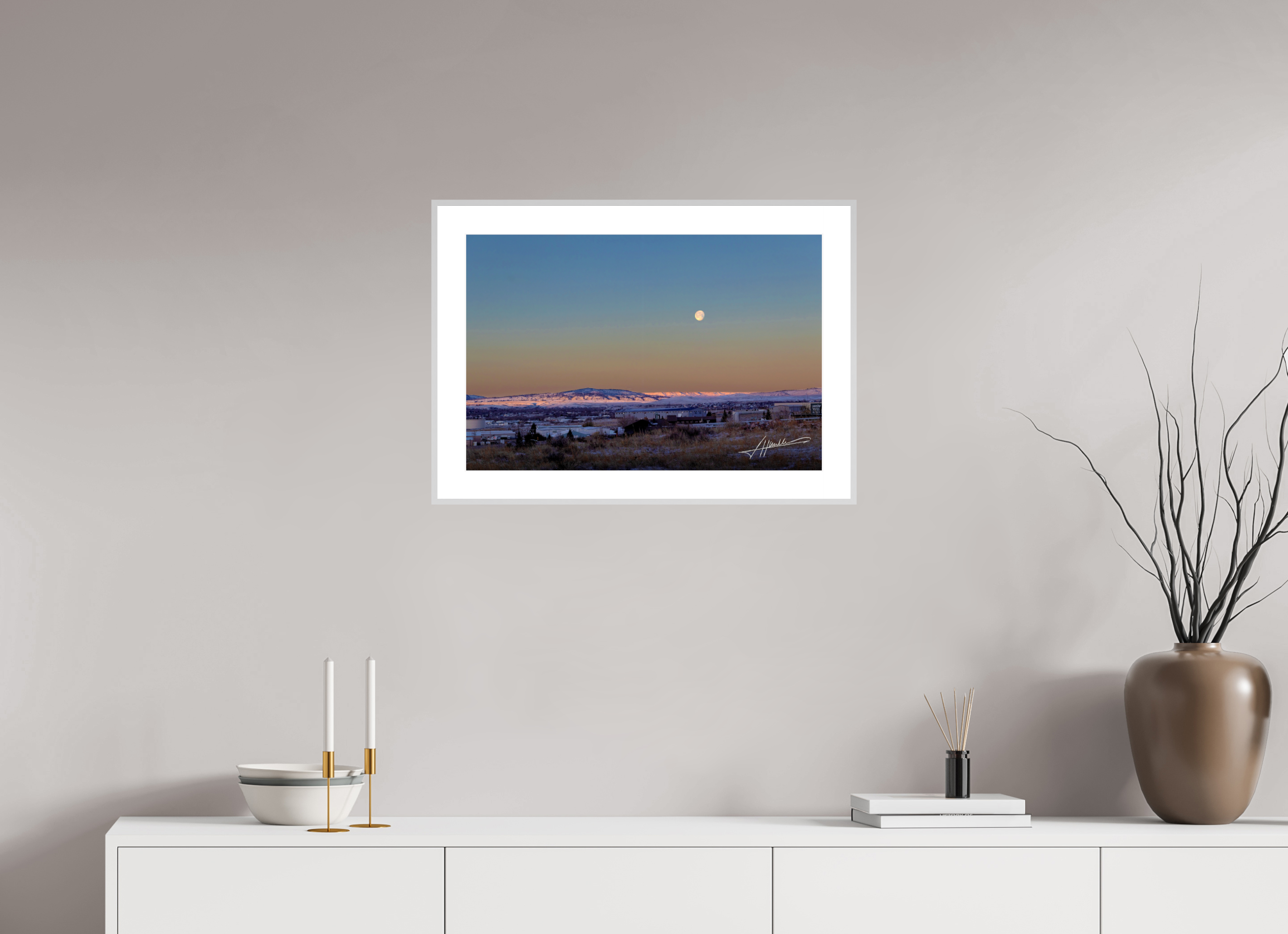 24 x 16″, Changeable Magnetic Frame Full Moon at Sunrise