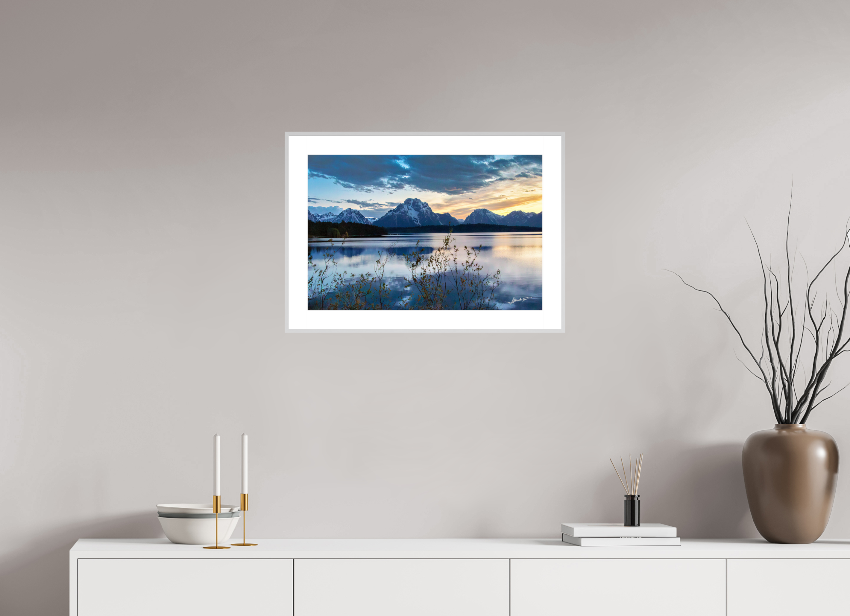 24 x 16″, Changeable Magnetic Frame Sunset on Jackson Lake