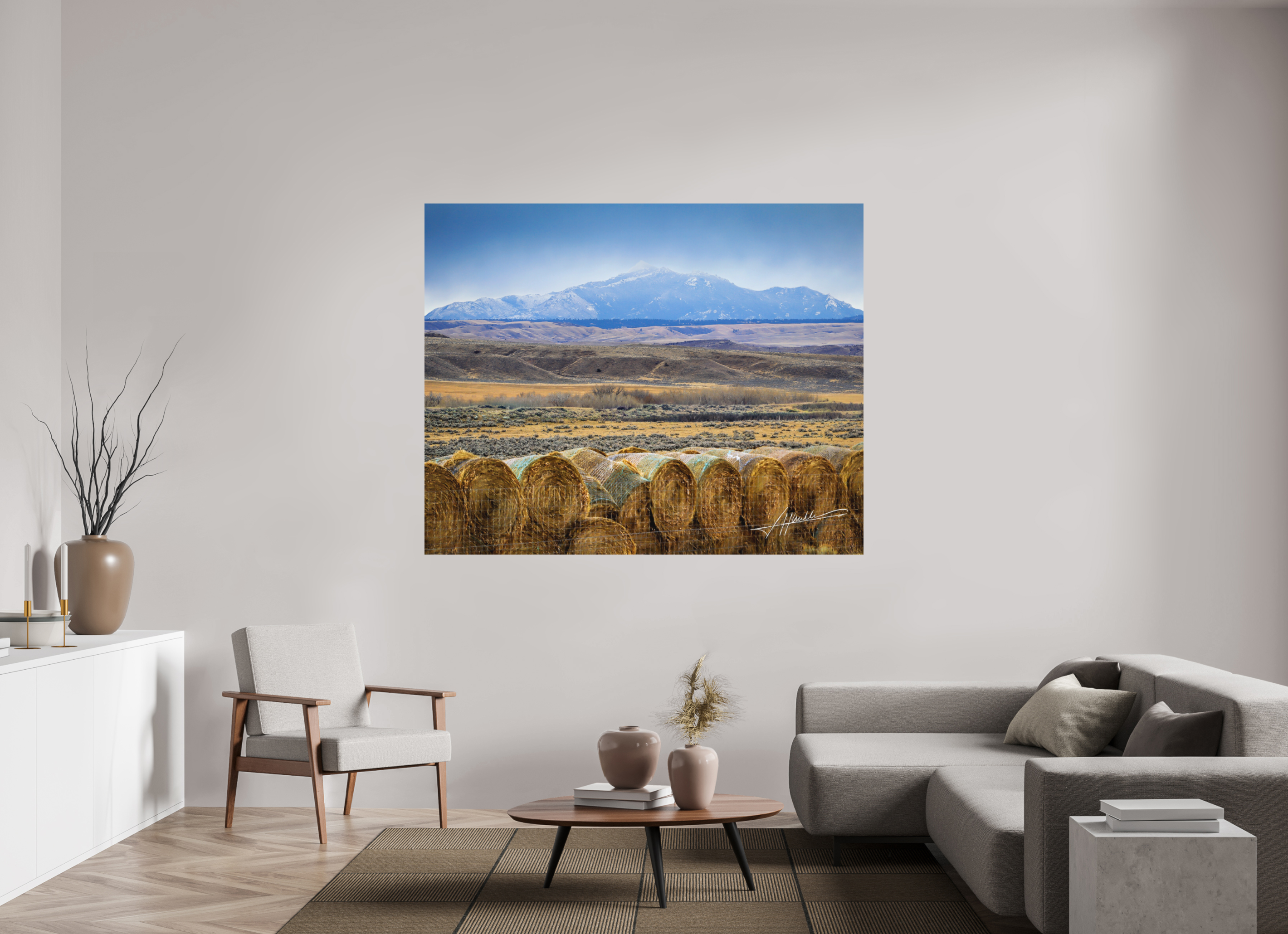 68.7 x 55″, Metal Dibond Hay Bales on the Prairie