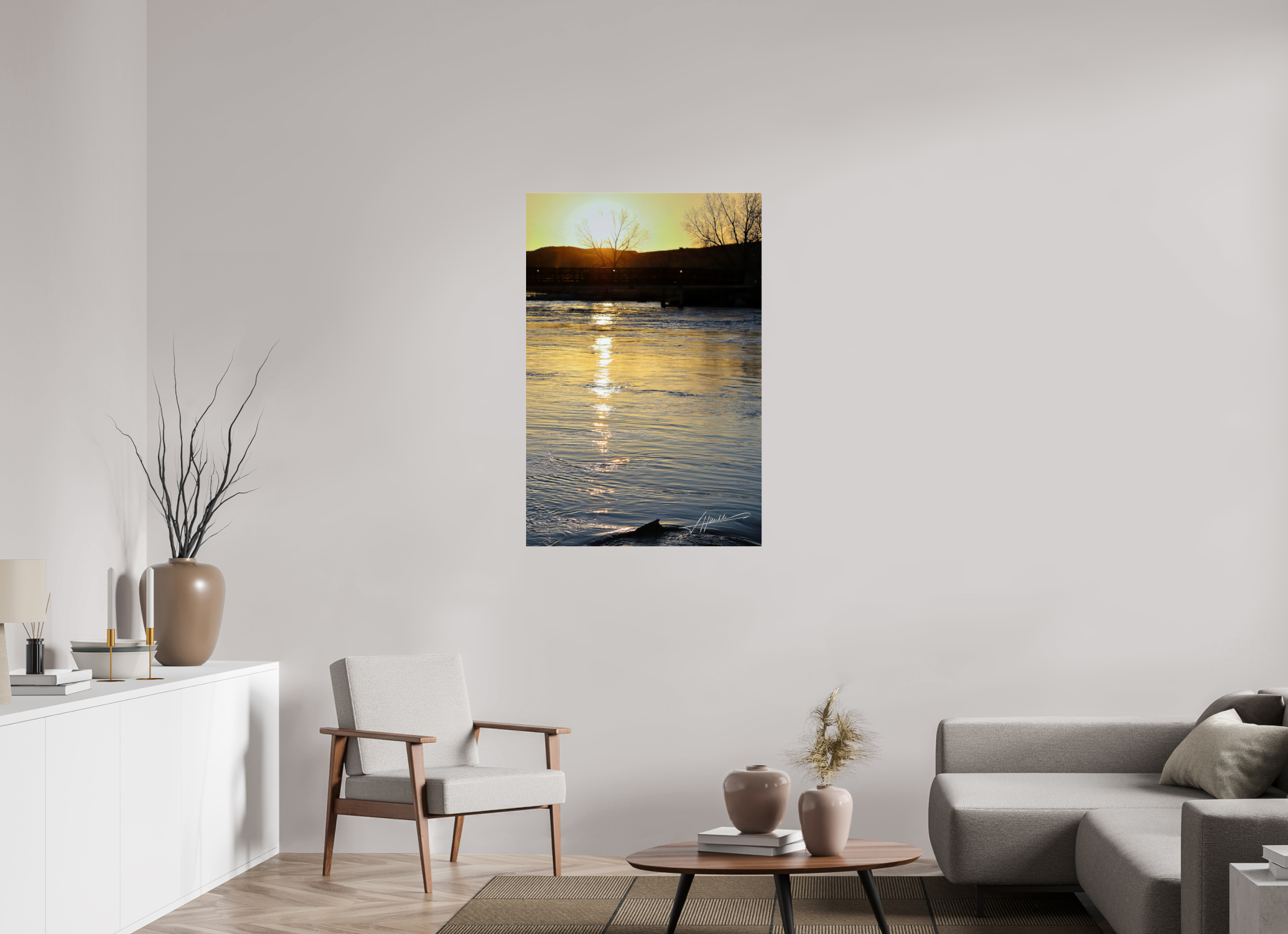 30 x 45″, Photo Print Under Acrylic Glass Sunset on the River