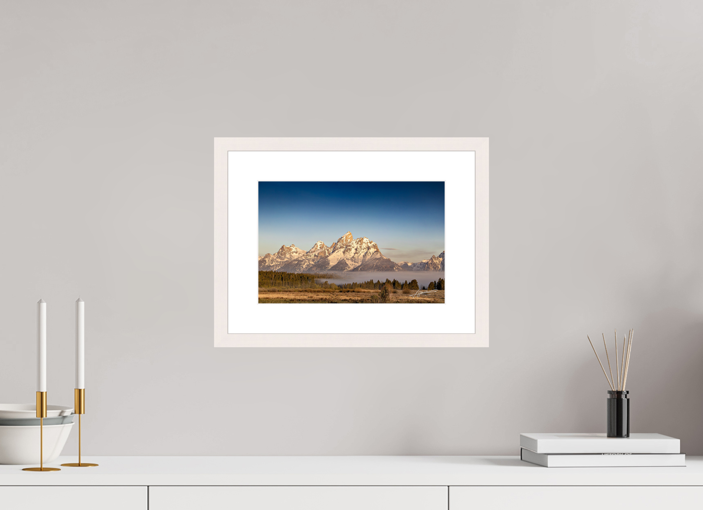 12 x 8″, Solid Wood Frame with Passe-partout Above the Fog
