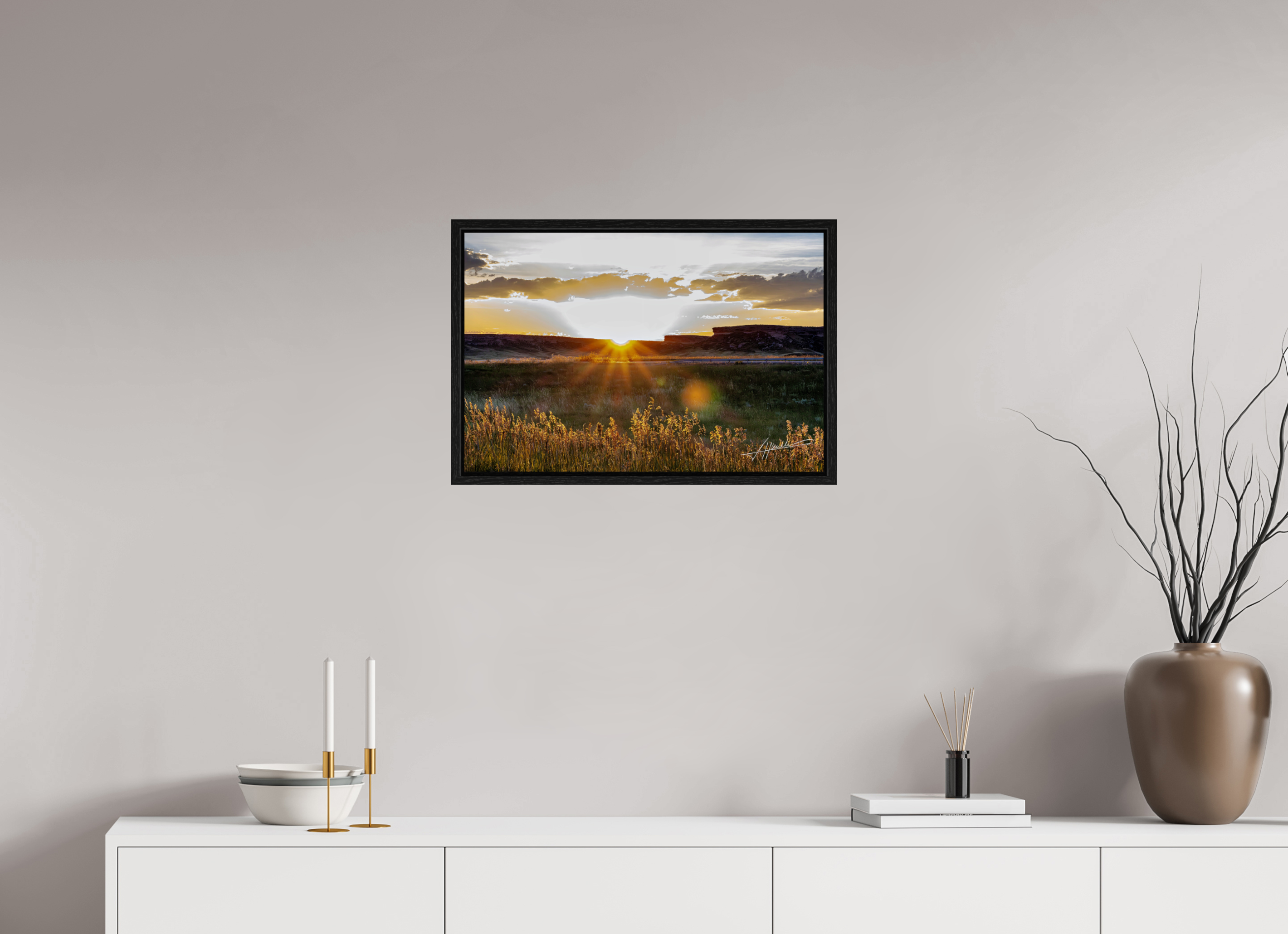 24 x 16″, Floater Frame Sunrise on the Planes