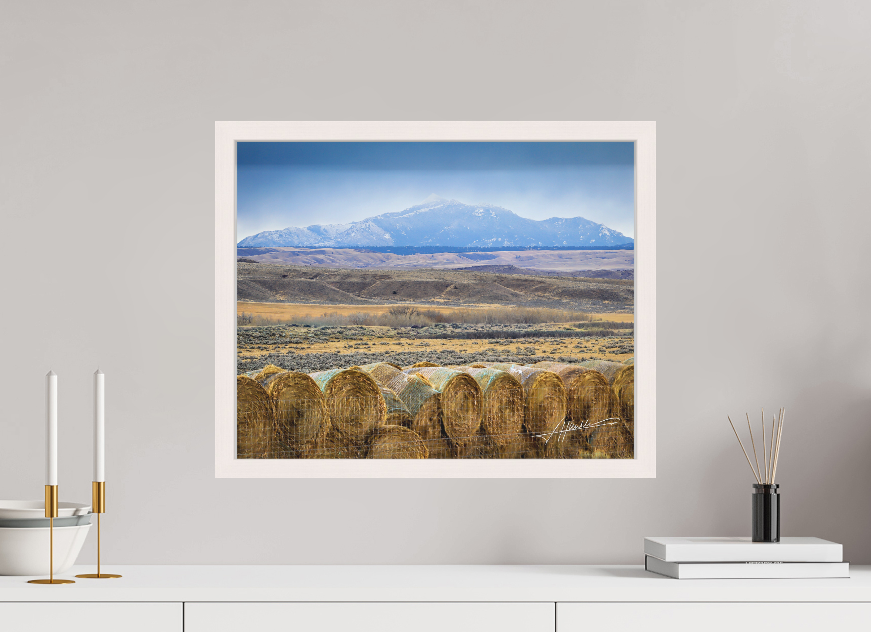 20 x 16″, Shadow Box Frame Hay Bales on the Prairie