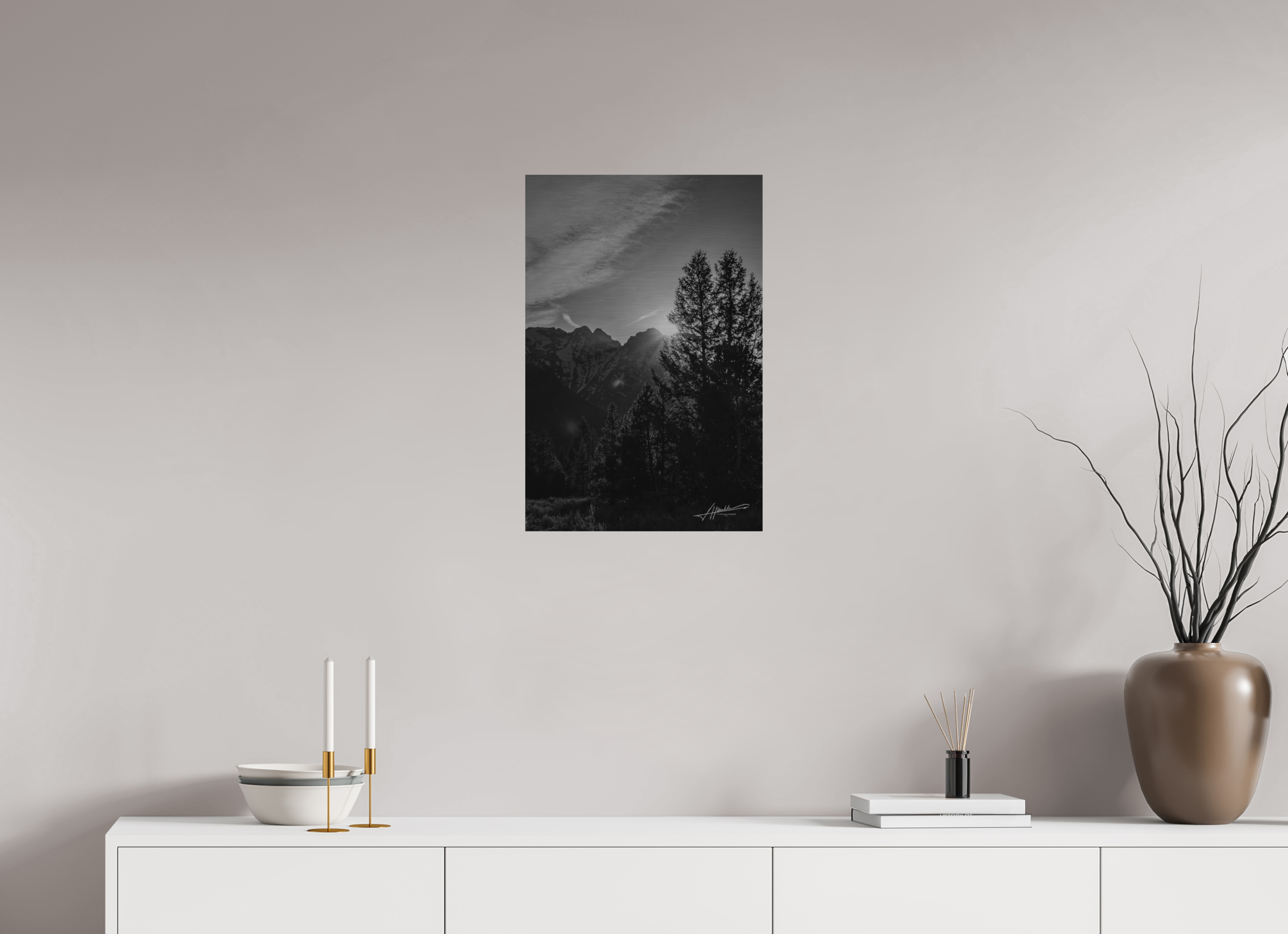 16 x 24″, Direct Brushed Aluminum B/W Peaks
