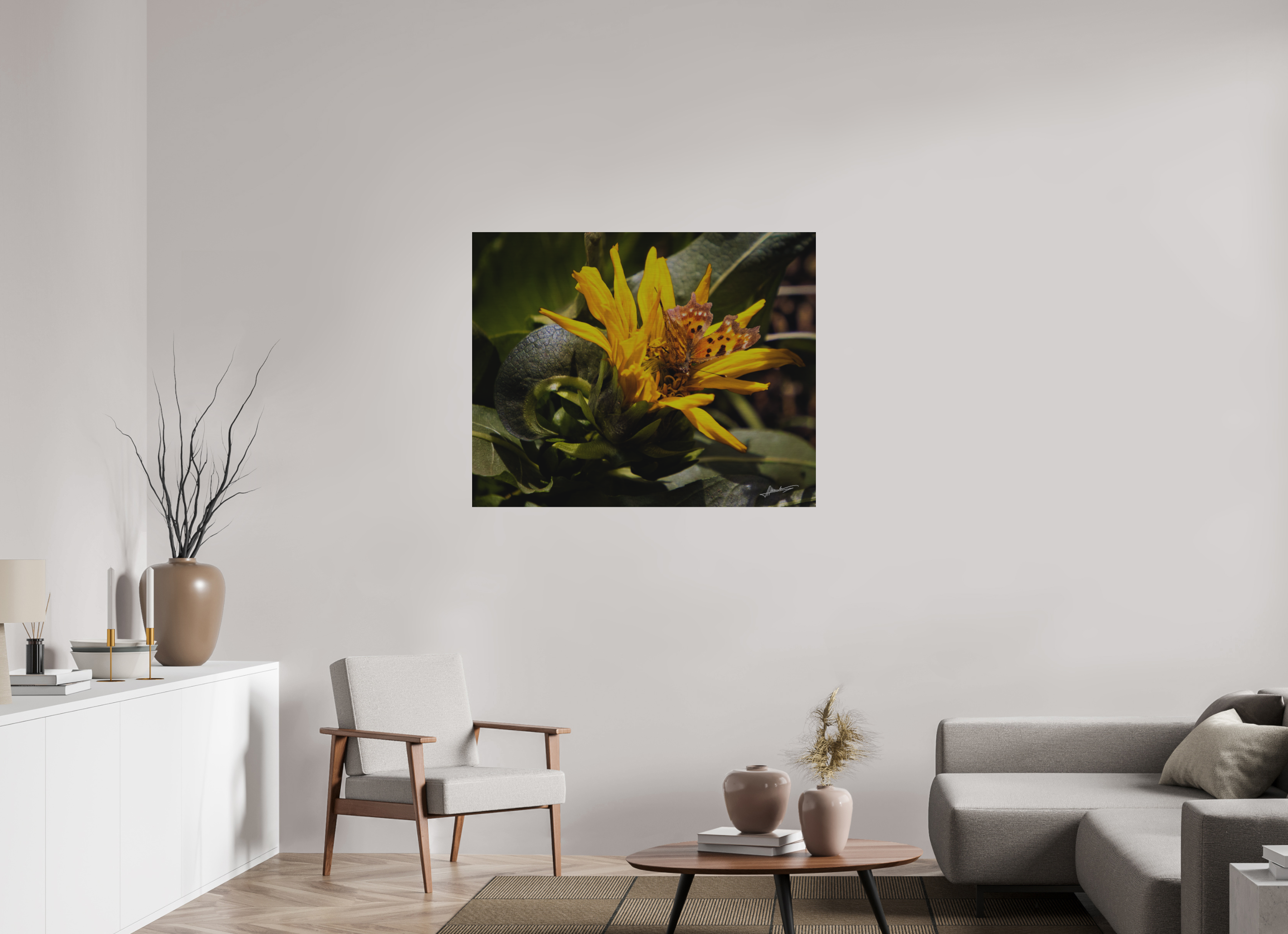43.7 x 35″, Direct Brushed Aluminum Busy Butterfly