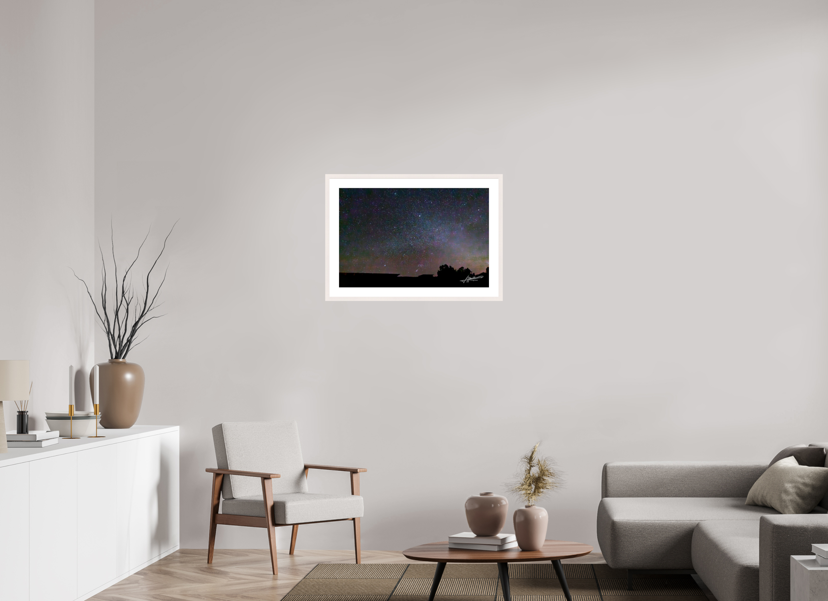 30 x 20″, Solid Wood Frame with Passe-partout Watching the Stars