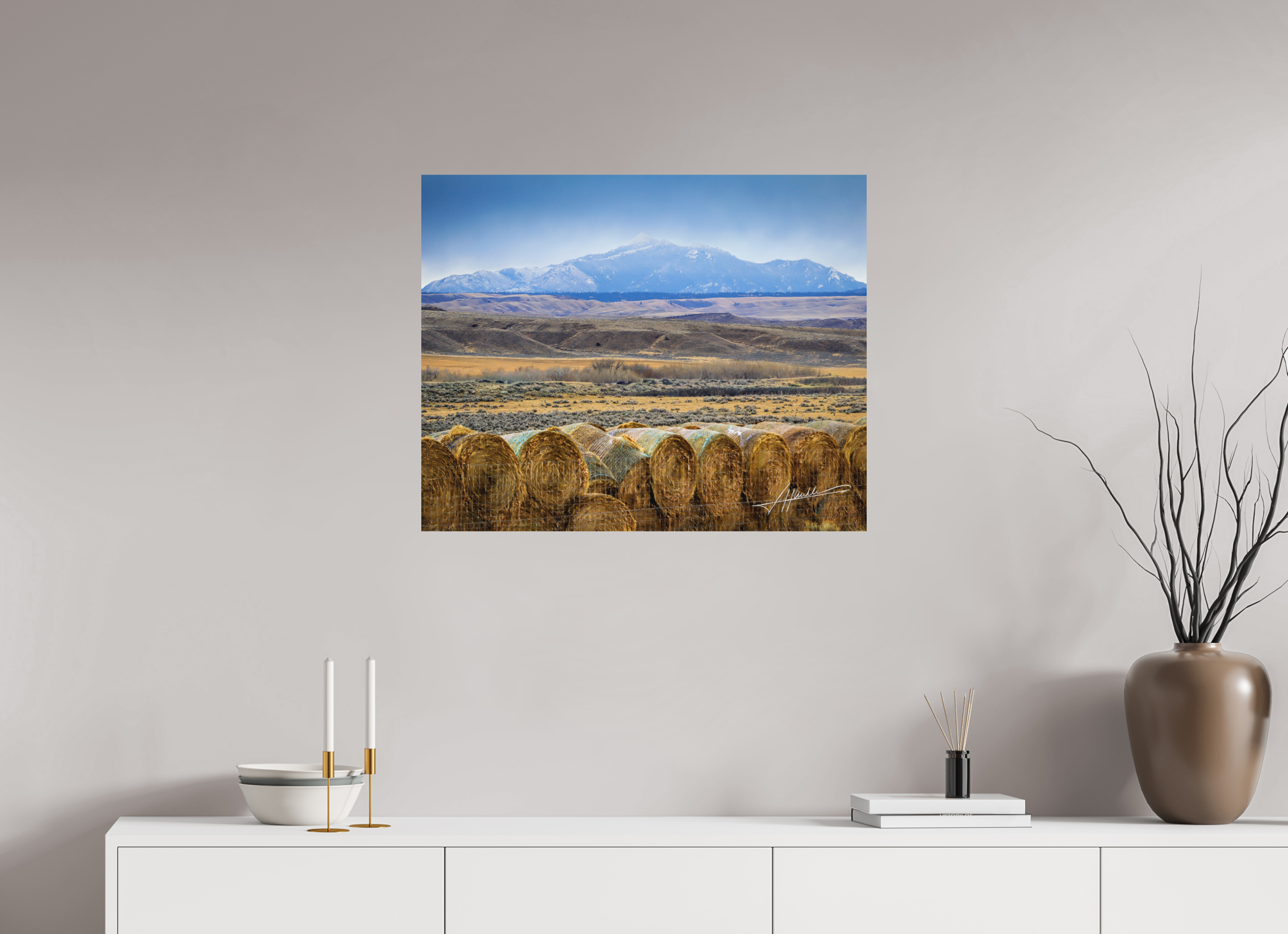 30 x 24″, Metal Dibond Hay Bales on the Prairie
