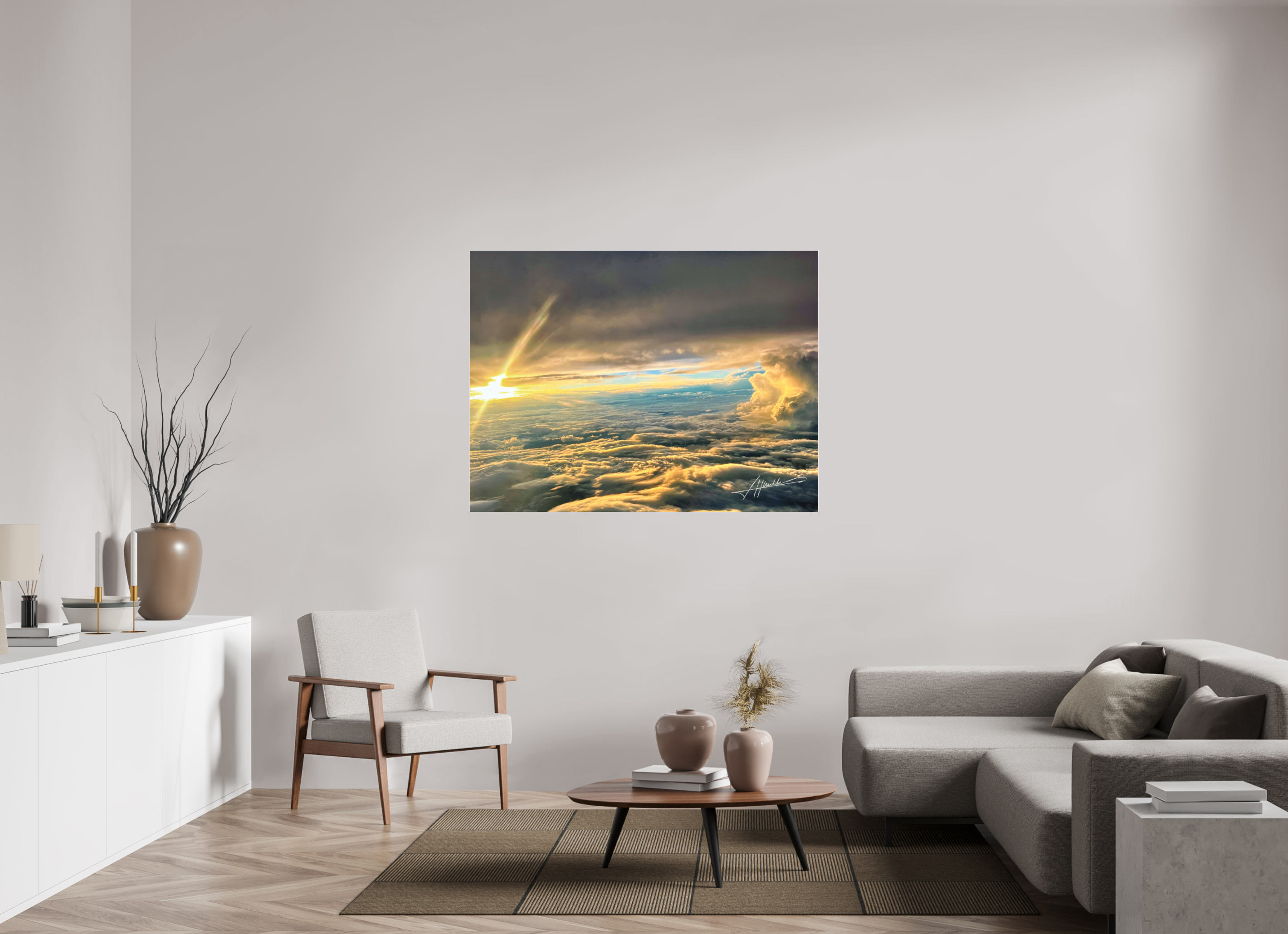 56 x 42″, Fine Pigment Under Acrylic Above the clouds