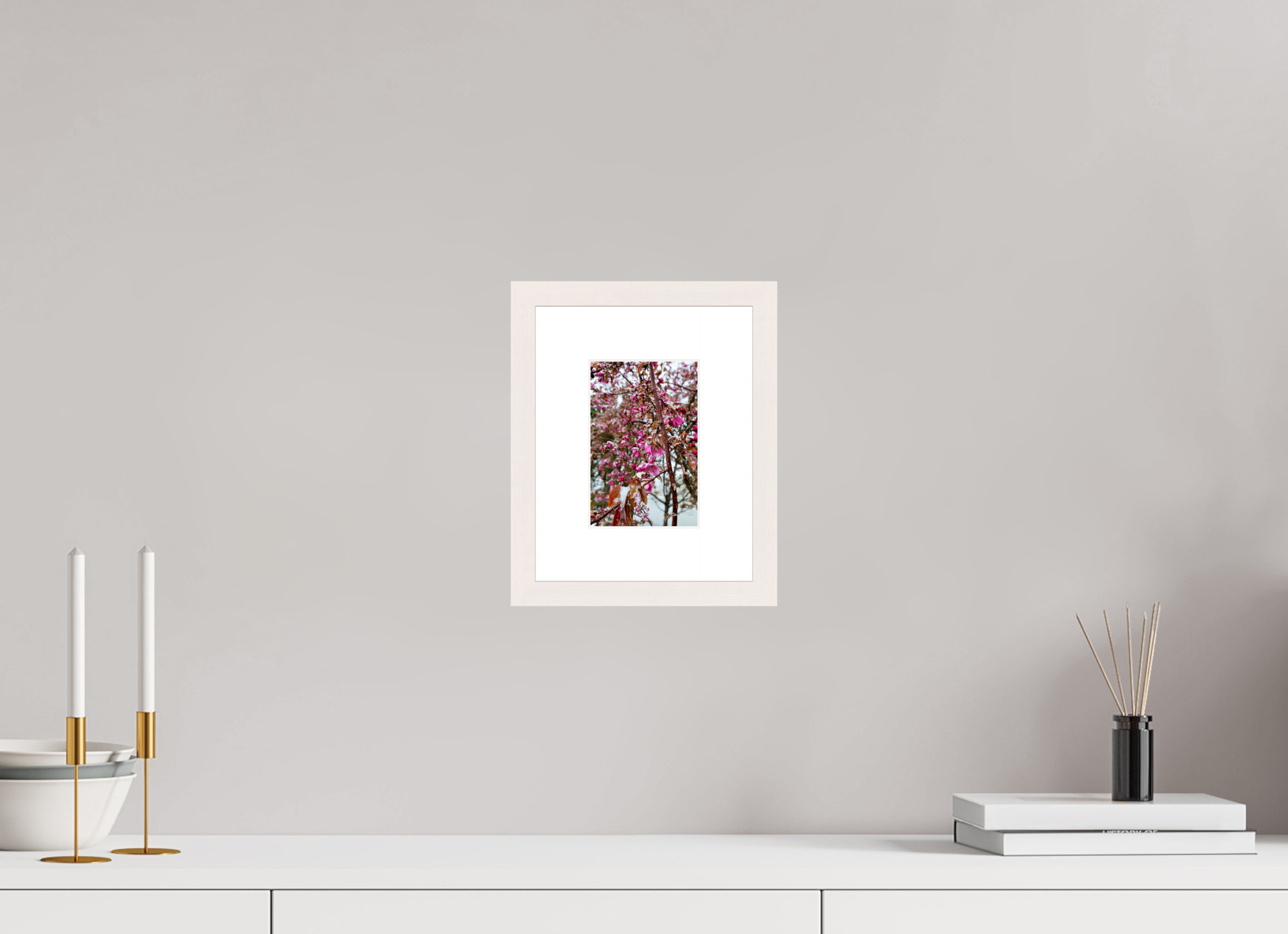 4 x 6″, Solid Wood Frame with Passe-partout Late Spring Snow
