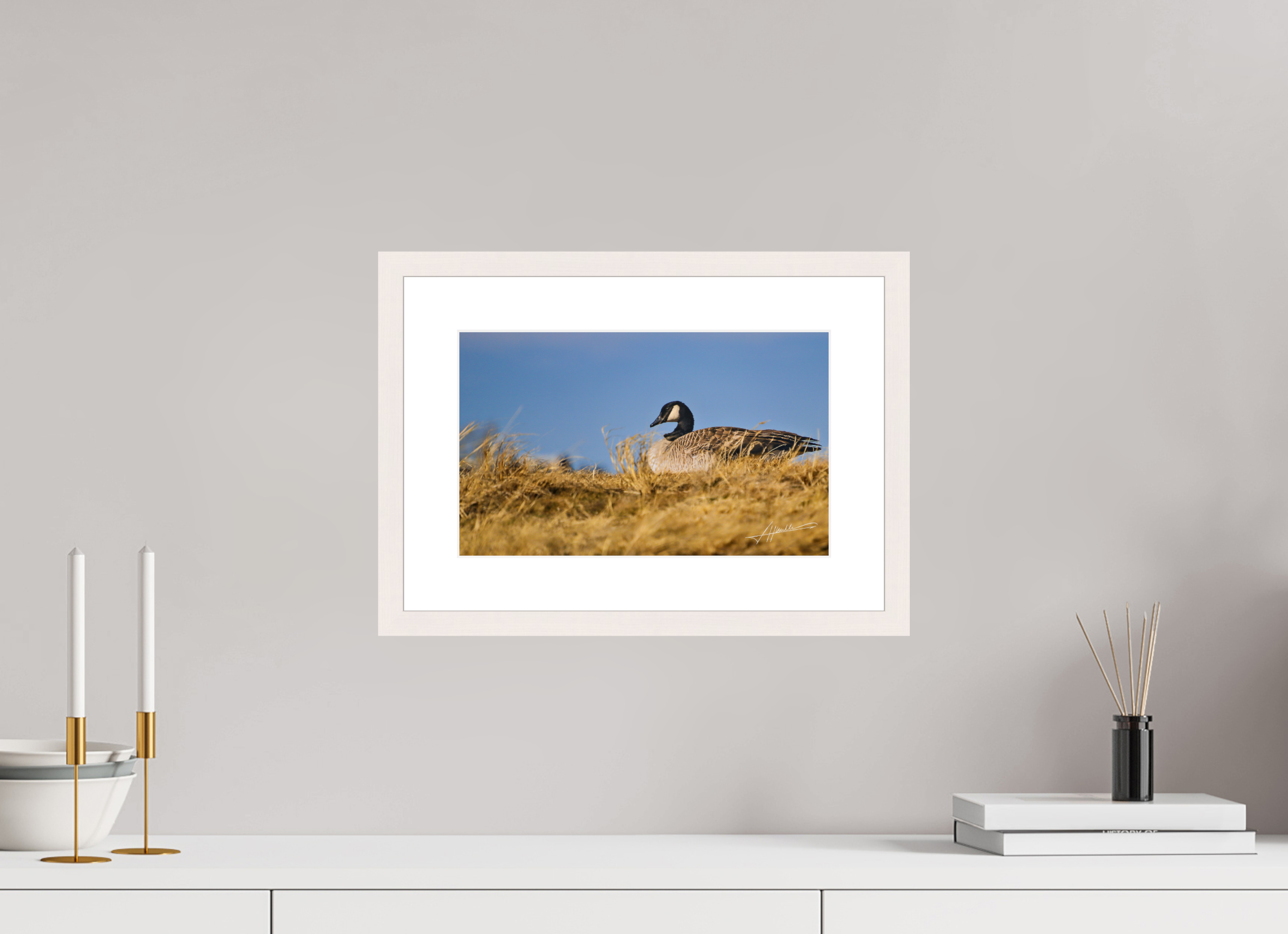 13 x 8″, Solid Wood Frame with Passe-partout The Nesting Goose
