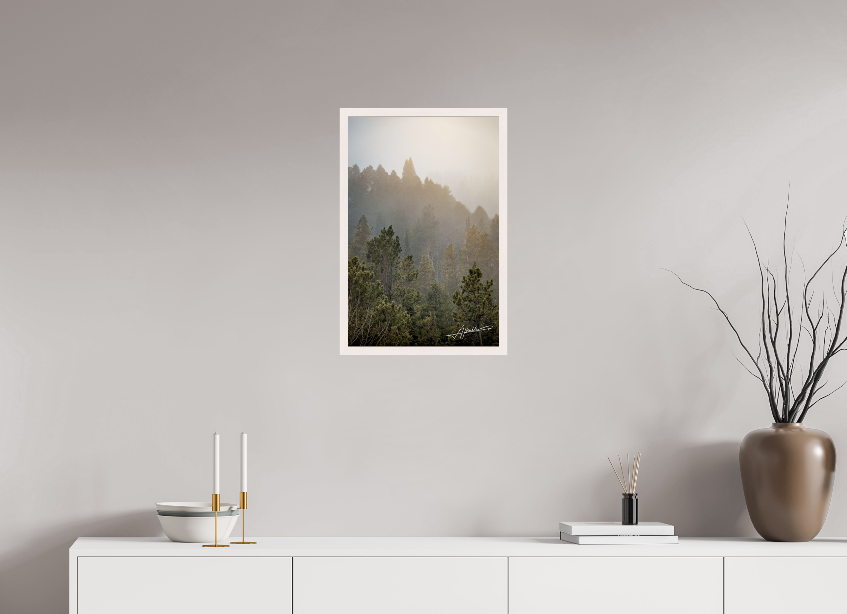 16 x 24″, Gallery Frame Glowing Mountain Fog