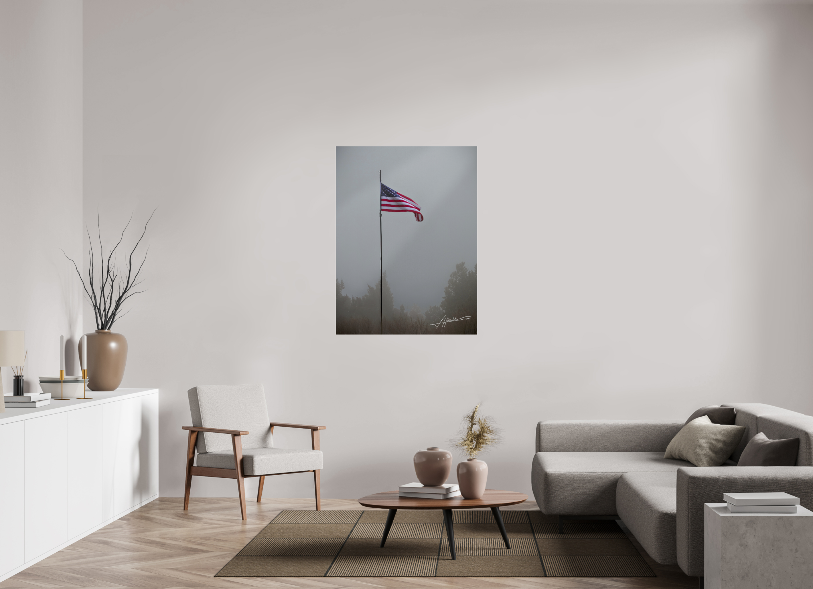 36 x 48″, Metallic Under Acrylic Flag in the Breeze