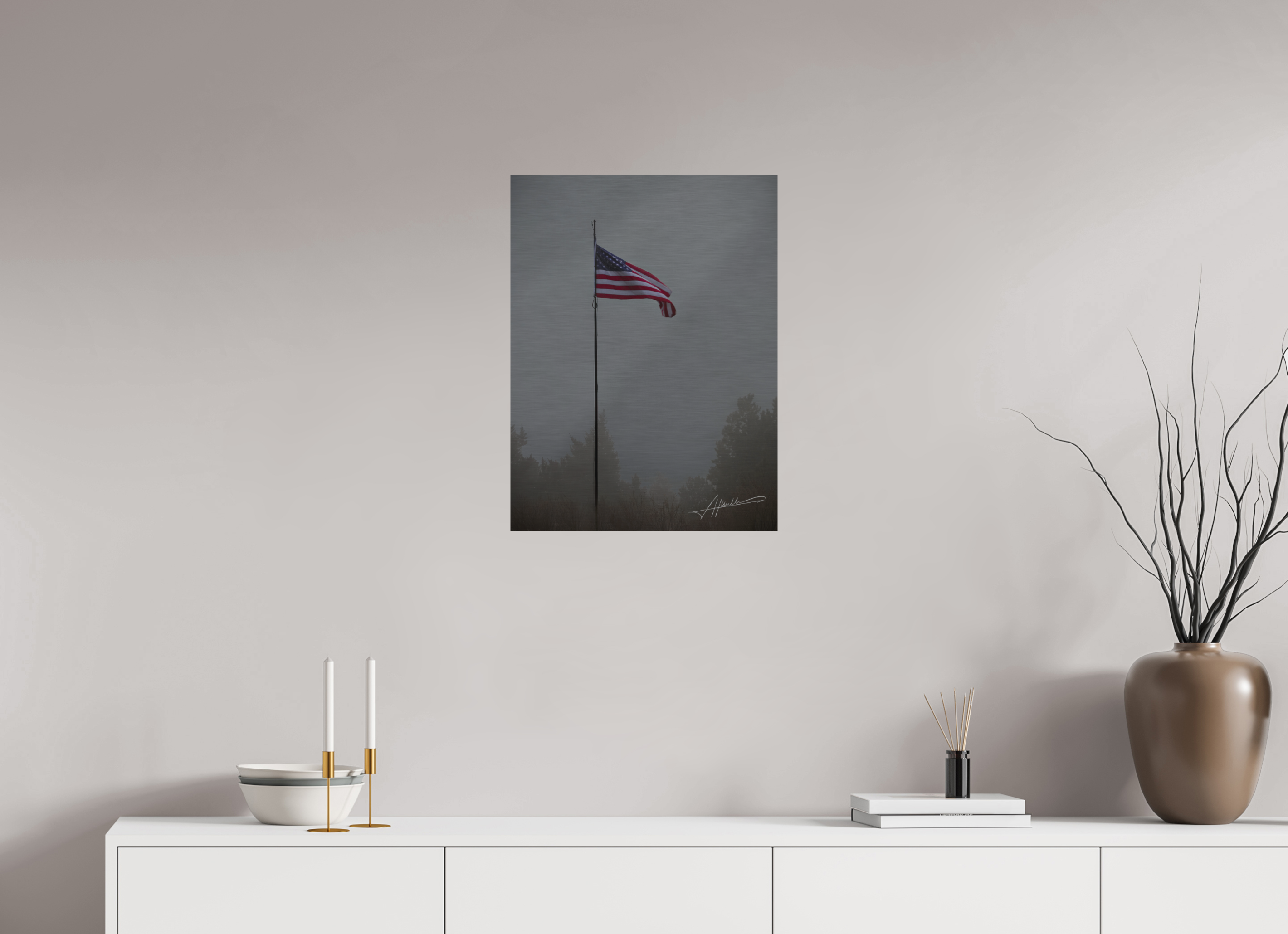 18 x 24″, Direct Brushed Aluminum Flag in the Breeze