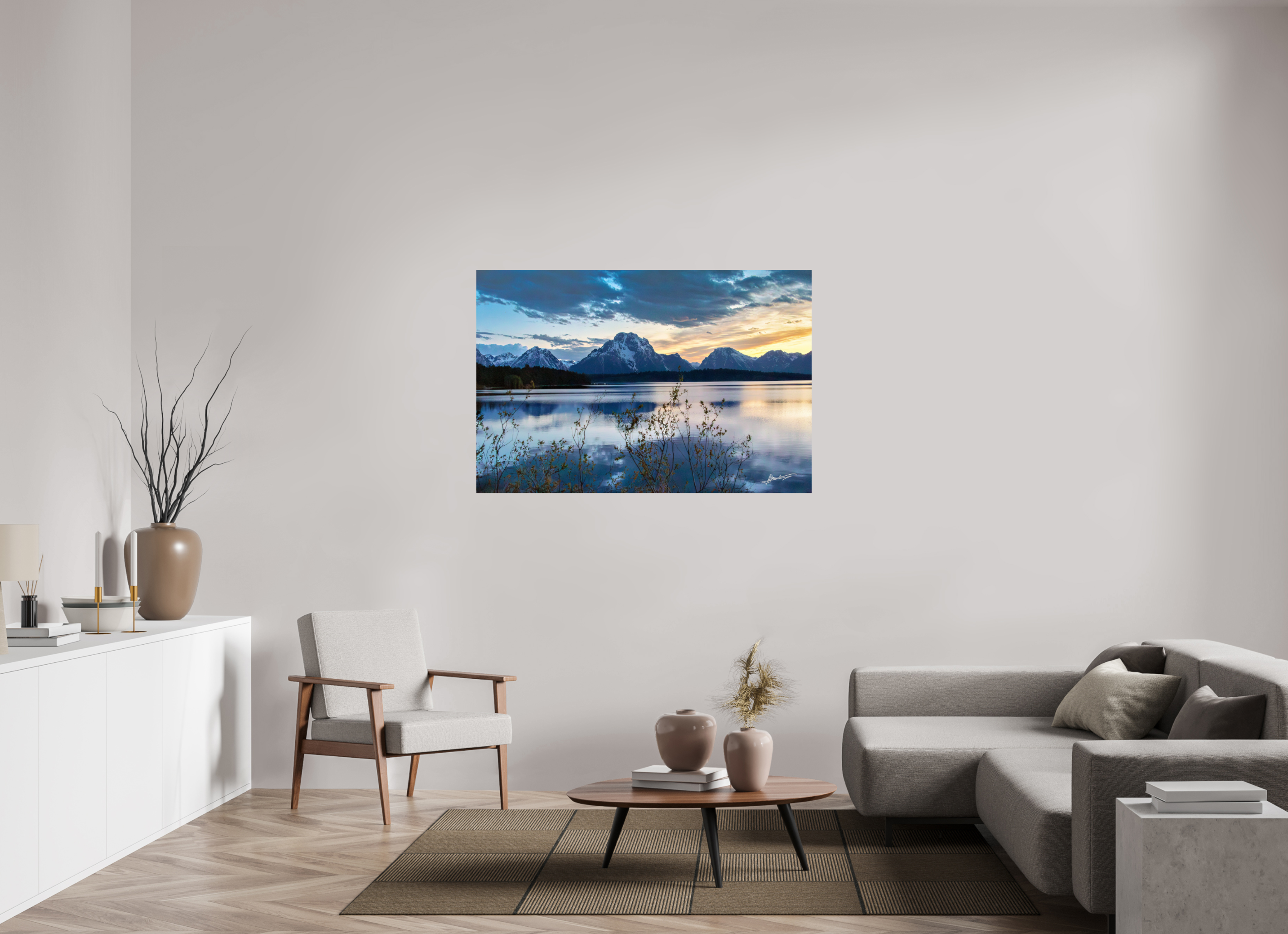 54 x 36″, Fine Art Print Sunset on Jackson Lake