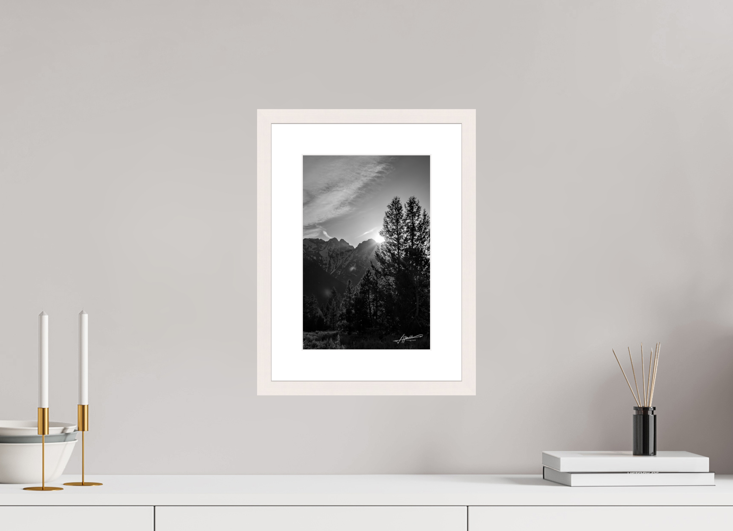 8 x 12″, Solid Wood Frame with Passe-partout B/W Peaks