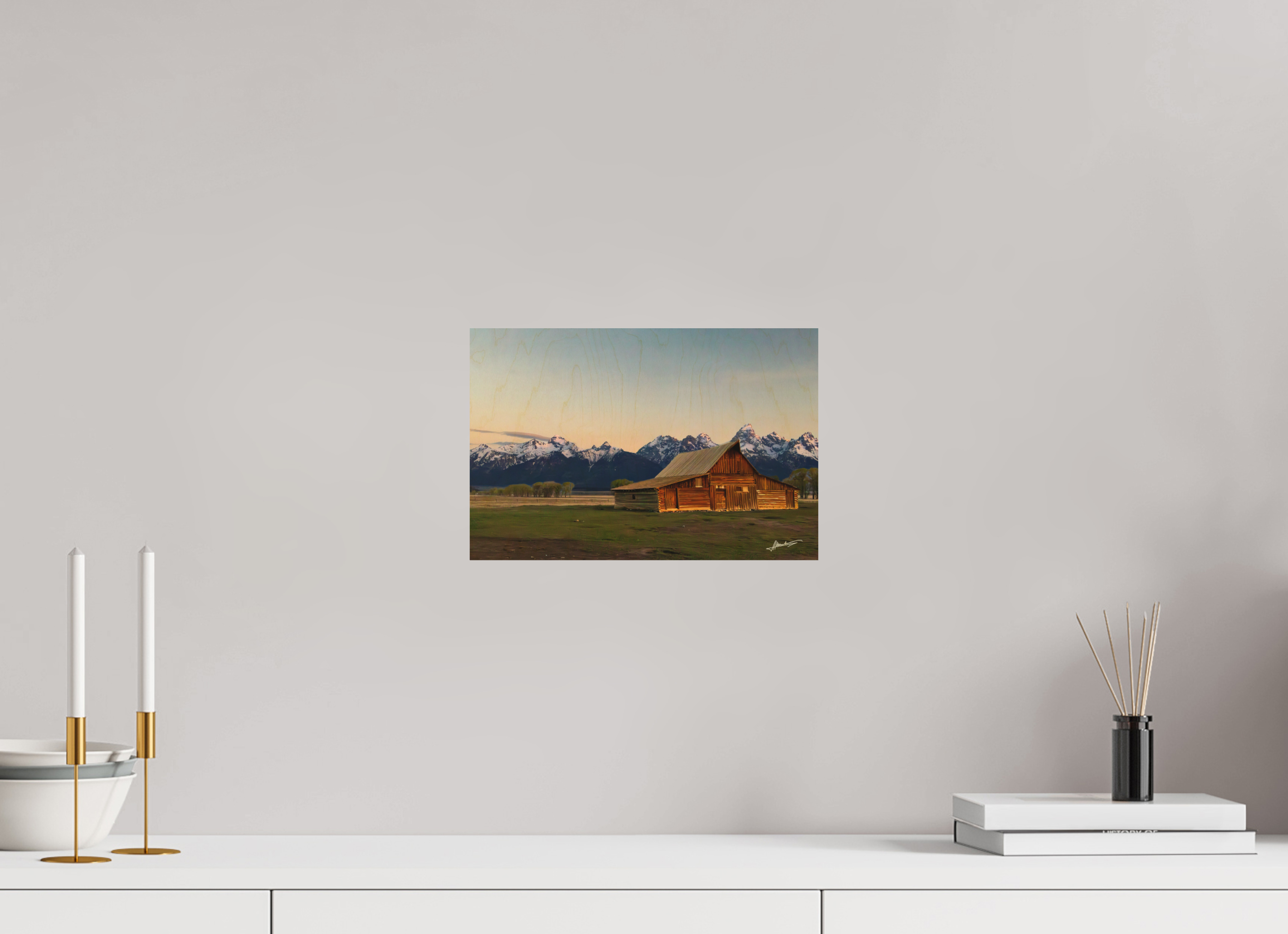 12 x 8″, Direct Photo Print on Wood Sunrise on the T.A. Barn