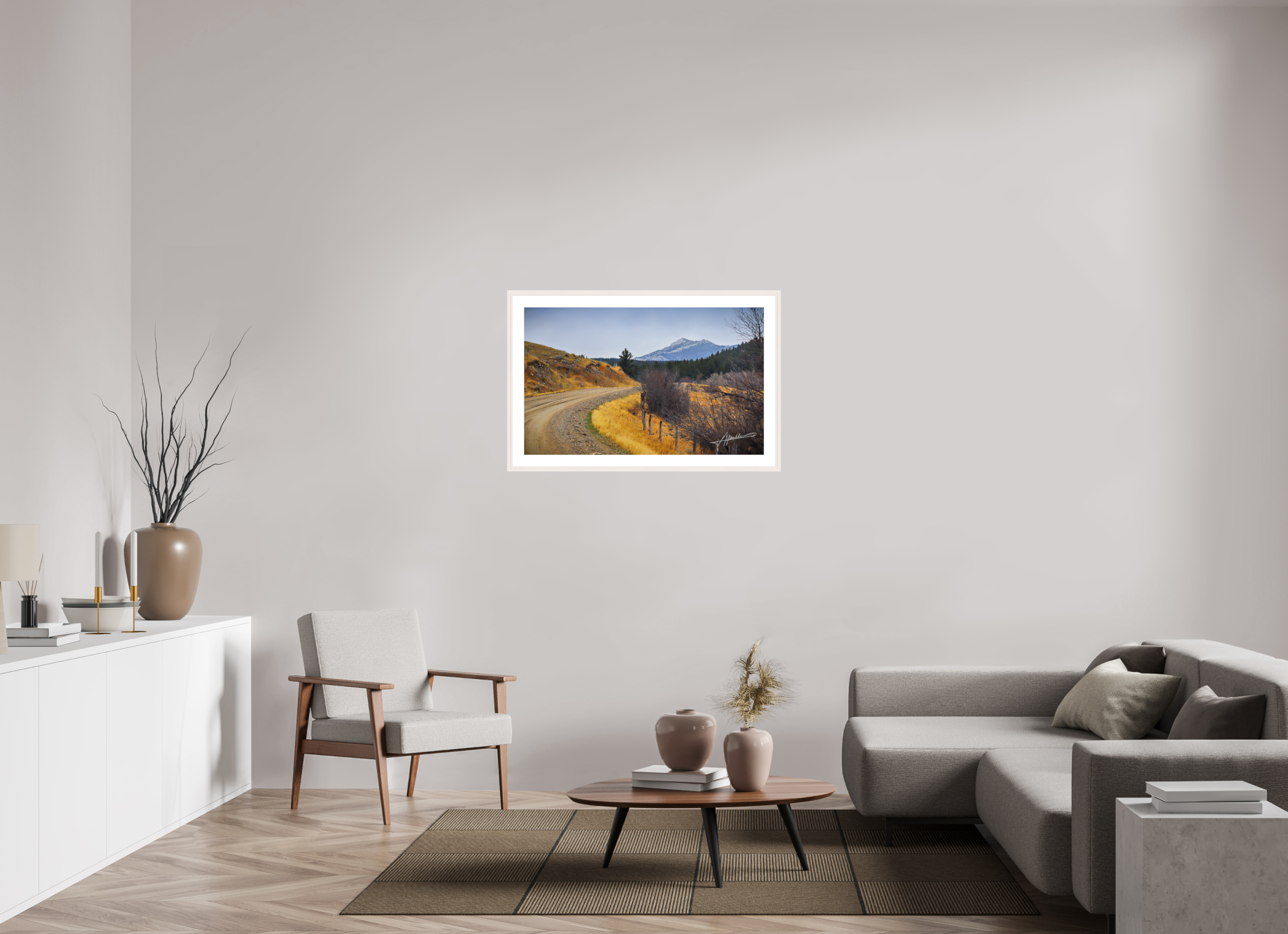 38.8 x 24″, Solid Wood Frame with Passe-partout The Road to Adventure