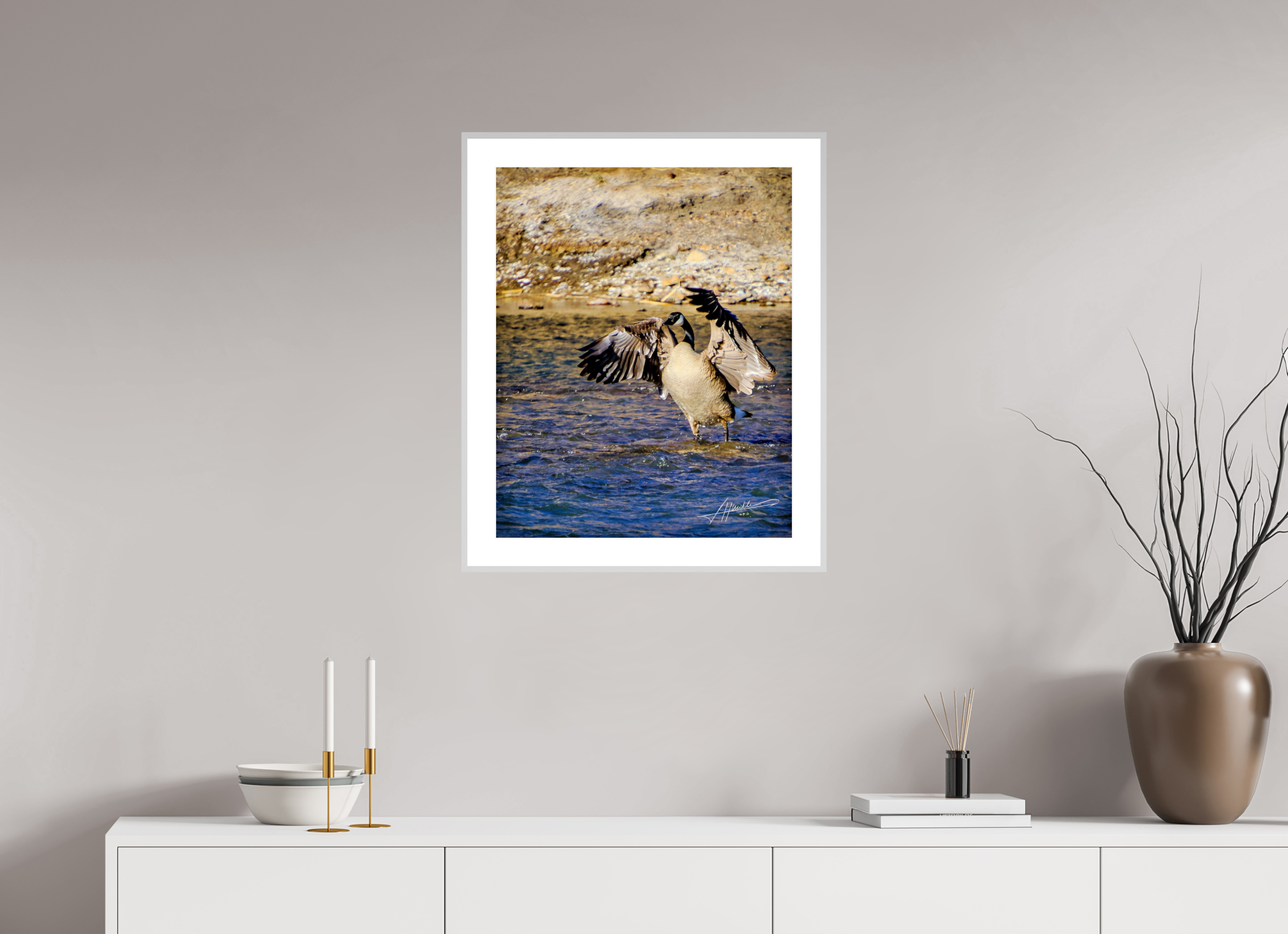 20 x 25″, Changeable Magnetic Frame The Bathing Goose