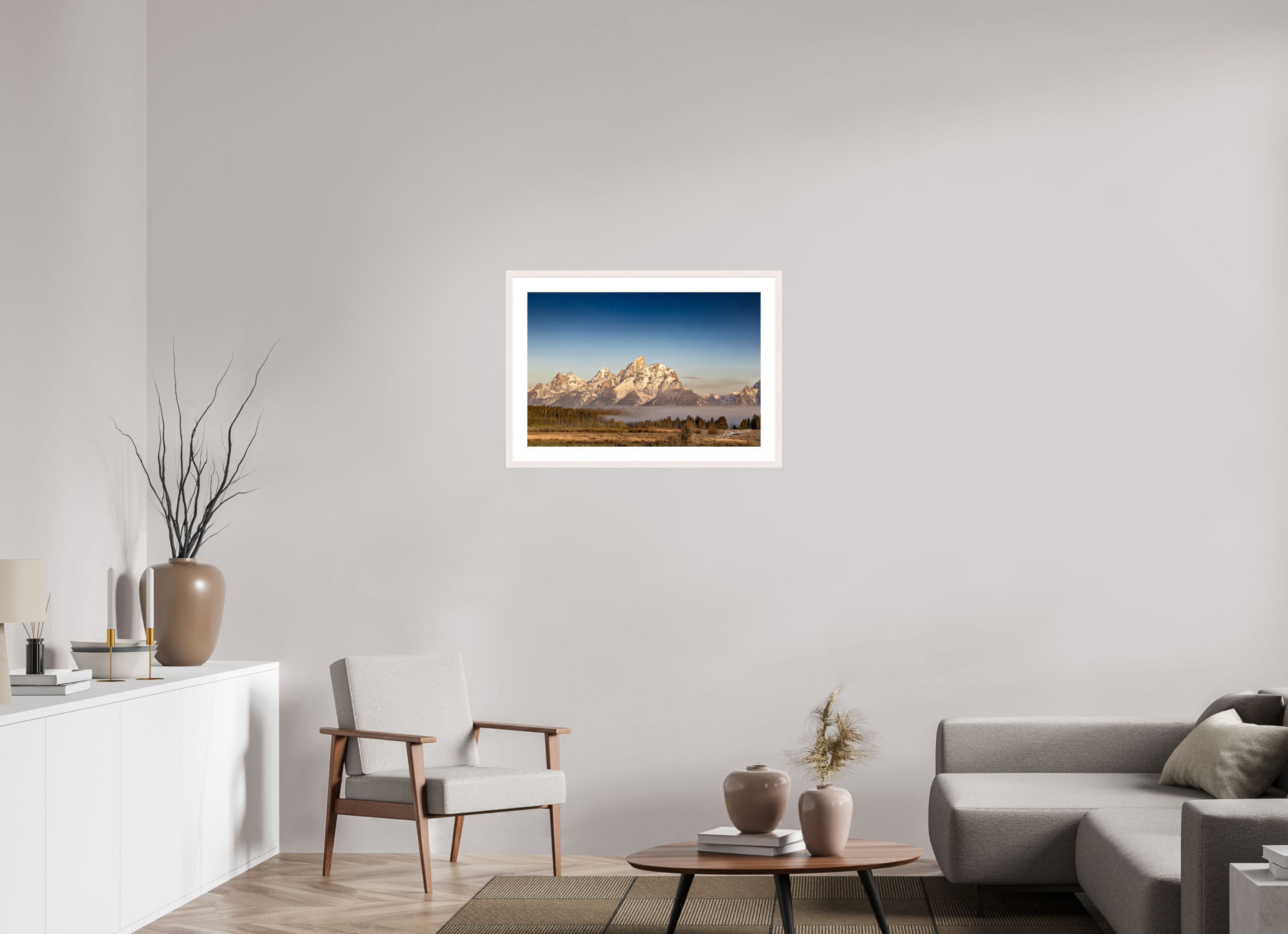 30 x 20″, Solid Wood Frame with Passe-partout Above the Fog