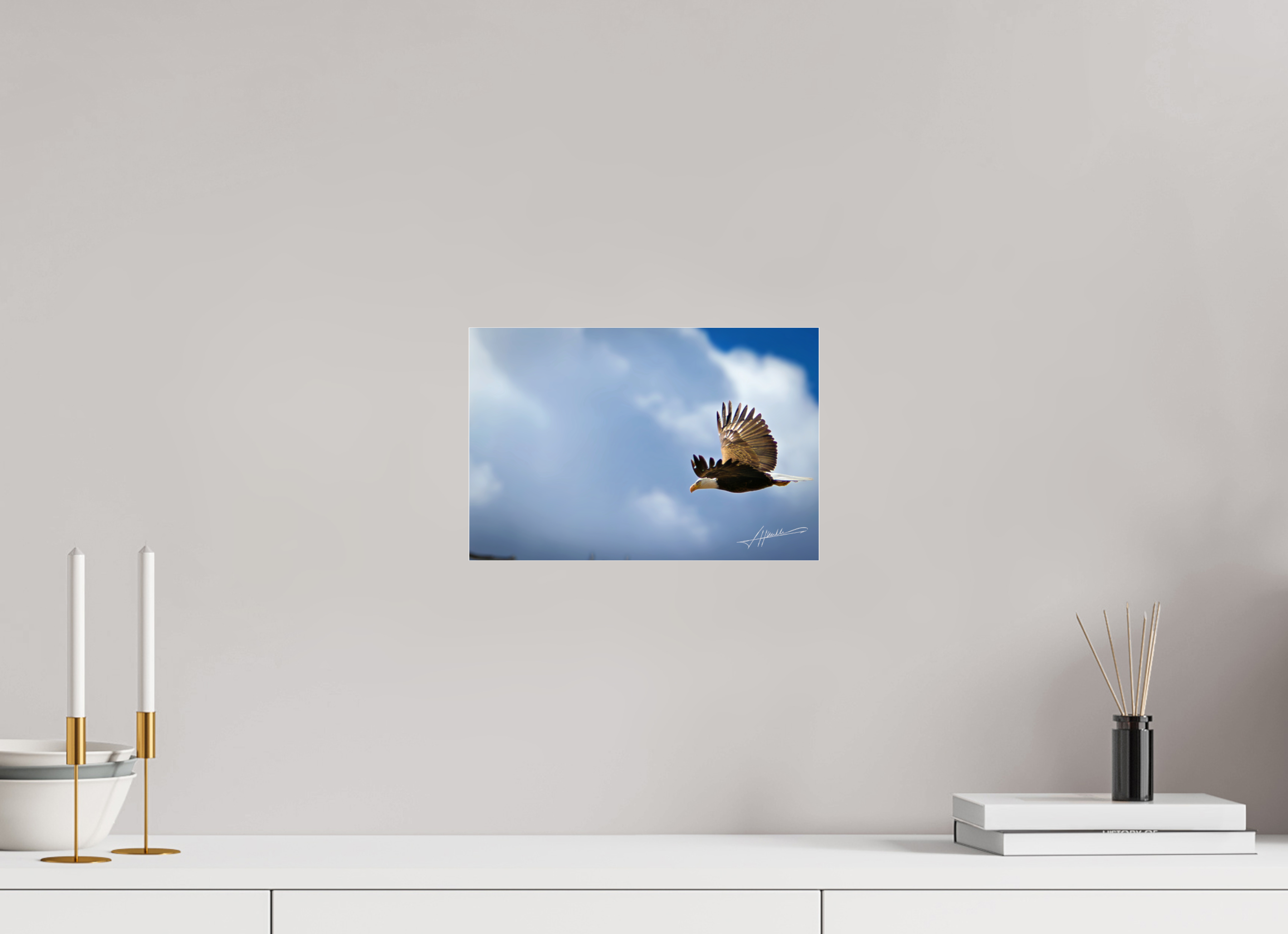 12 x 8″, Metallic Under Acrylic Bald Eagle Flying