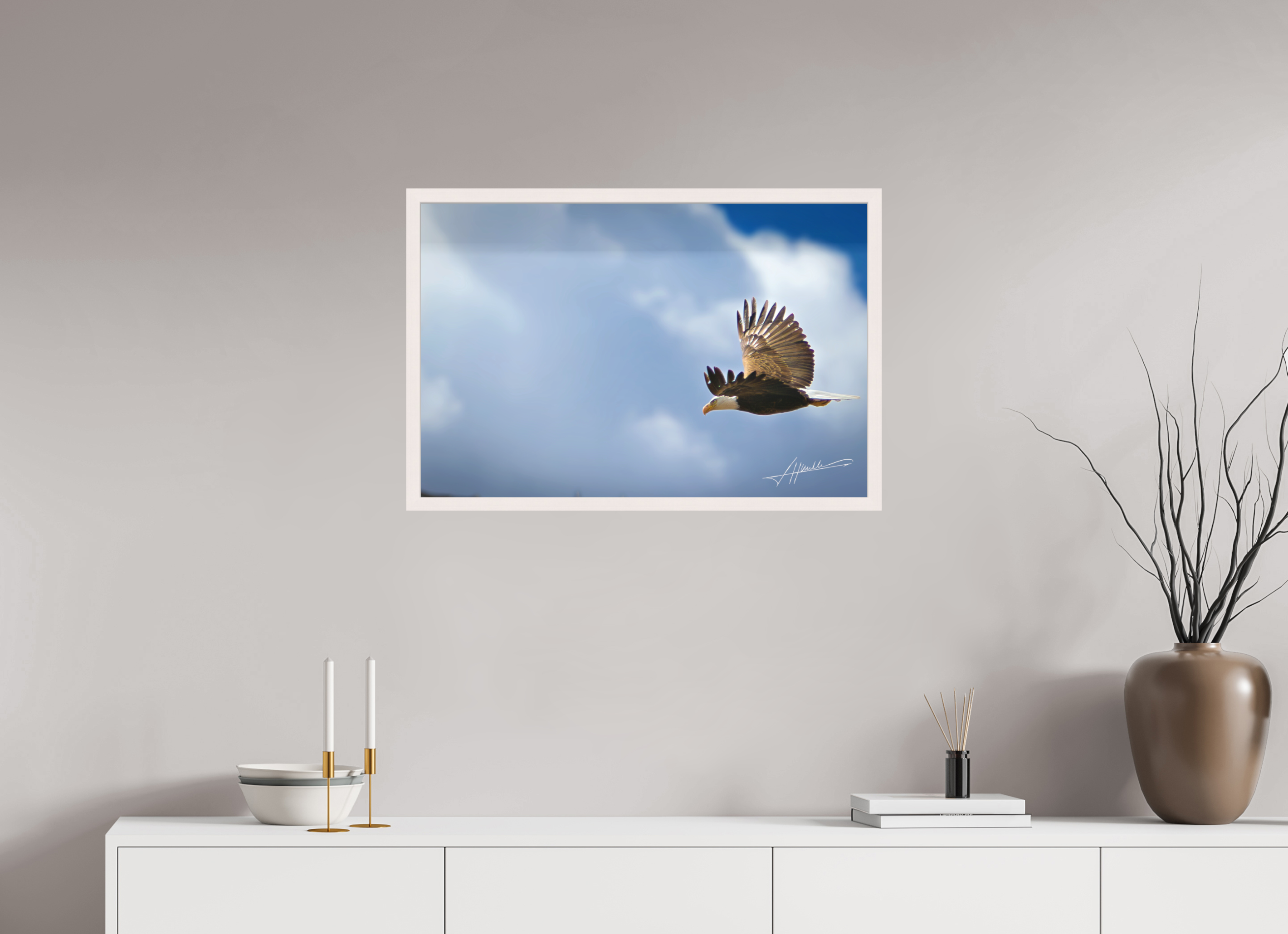 30 x 20″, Shadow Box Frame Bald Eagle Flying