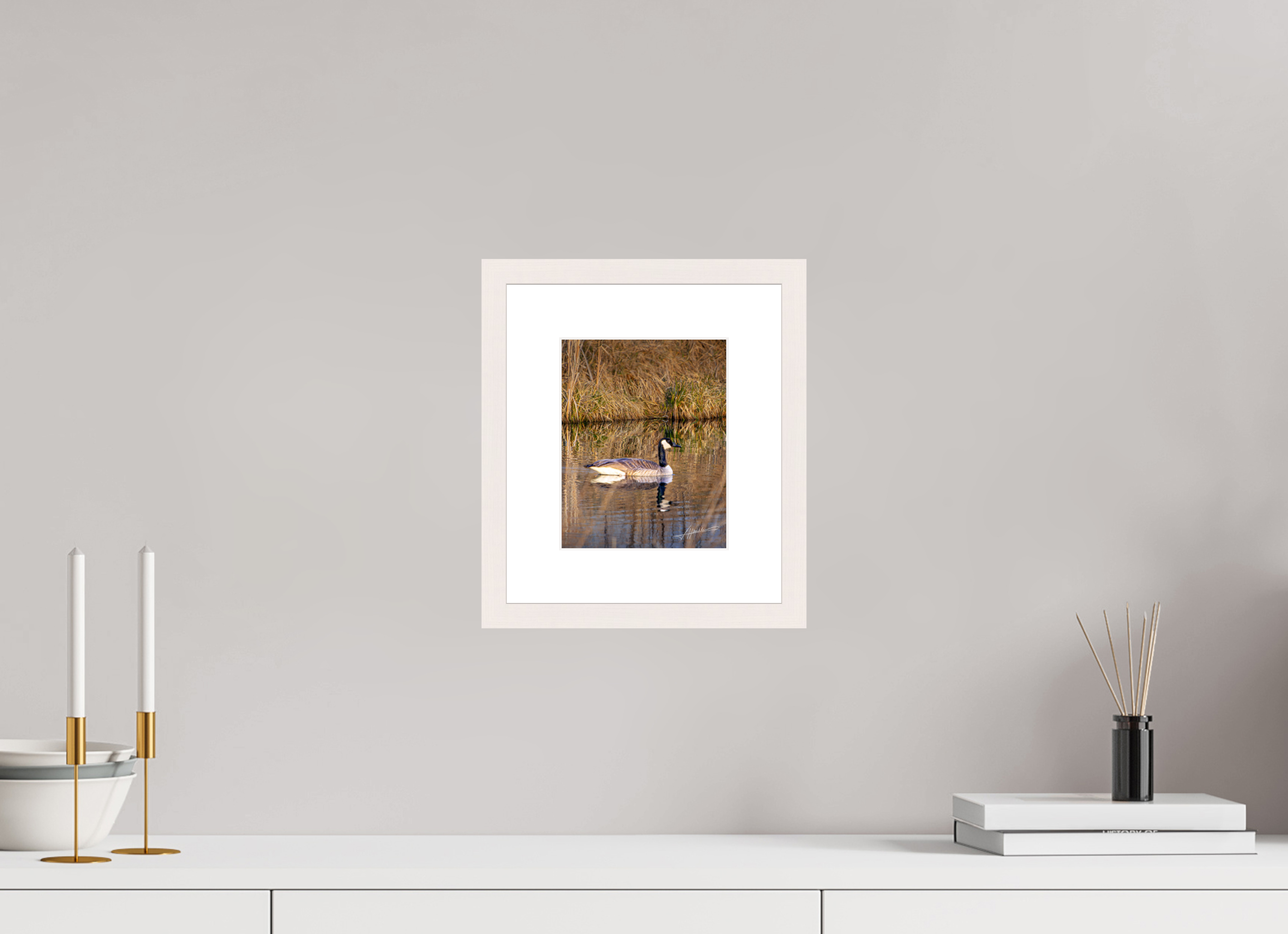 6 x 7.5″, Solid Wood Frame with Passe-partout A Swimming Reflection