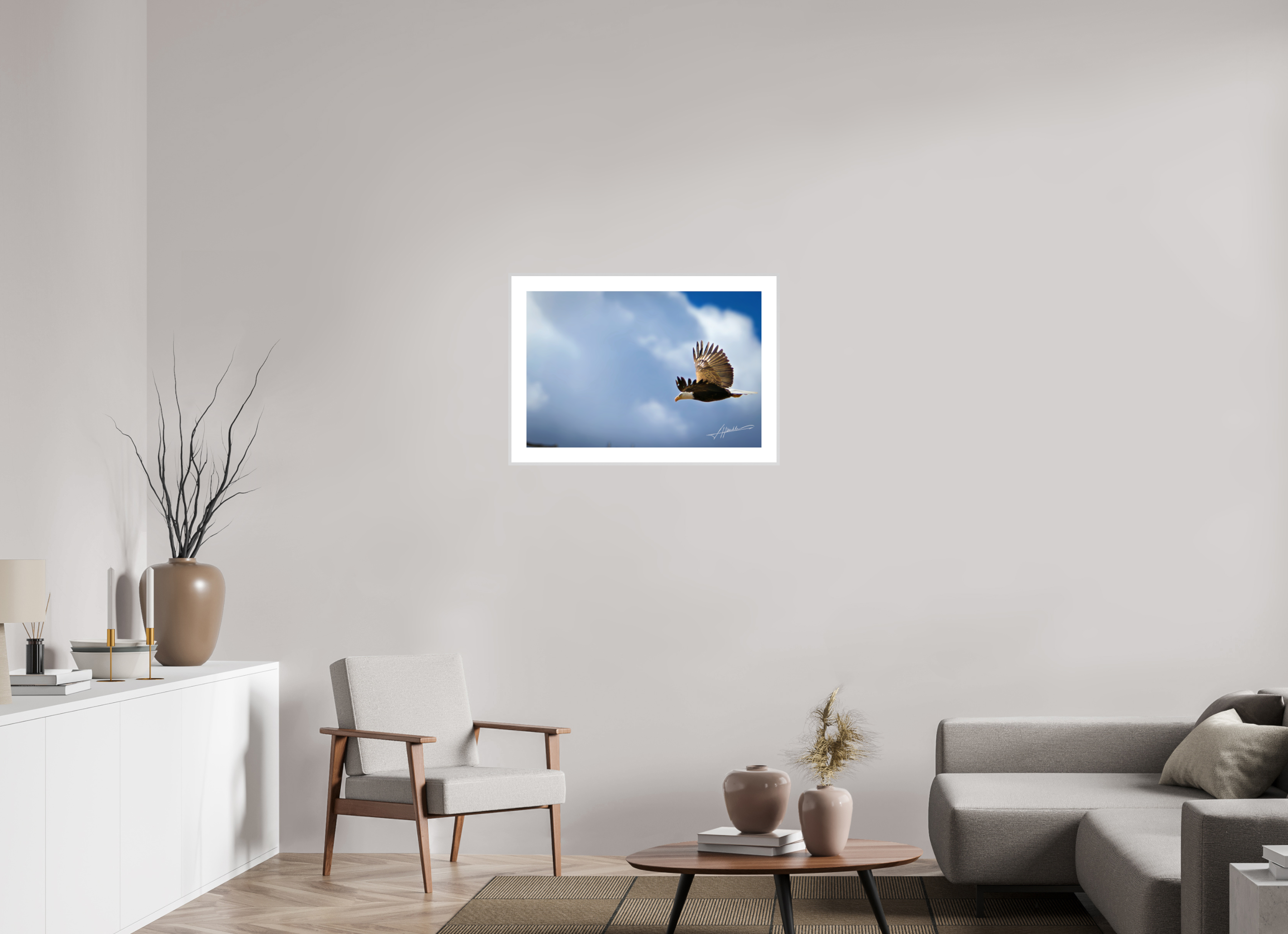 30 x 20″, Changeable Magnetic Frame Bald Eagle Flying