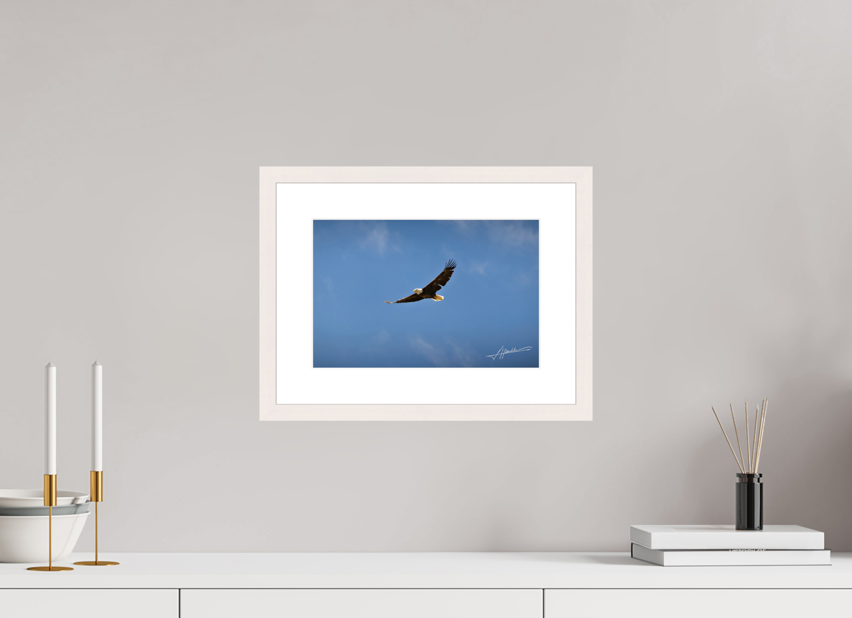 12 x 8″, Solid Wood Frame with Passe-partout Soaring Free