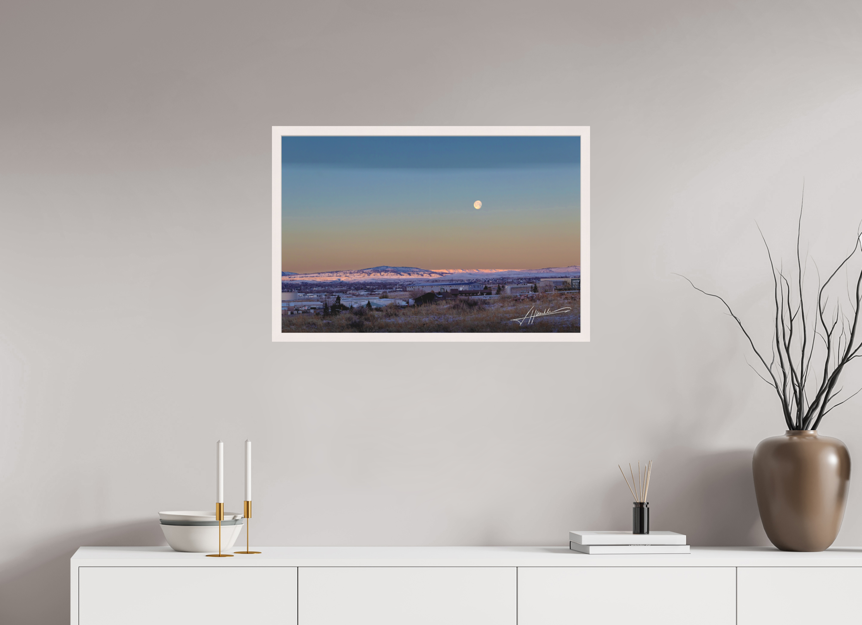 30 x 20″, Shadow Box Frame Full Moon at Sunrise