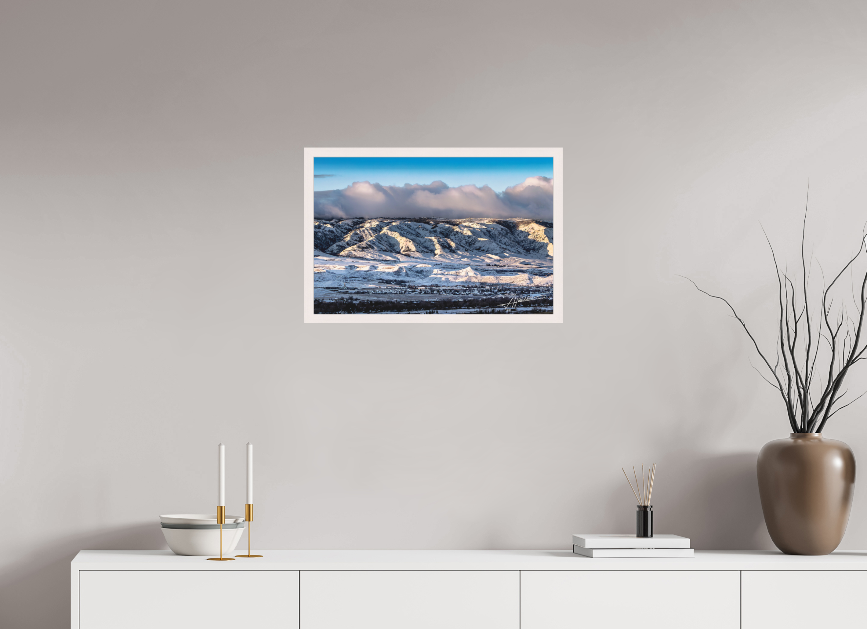 24 x 16″, Shadow Box Frame Sunset After a Snow Storm