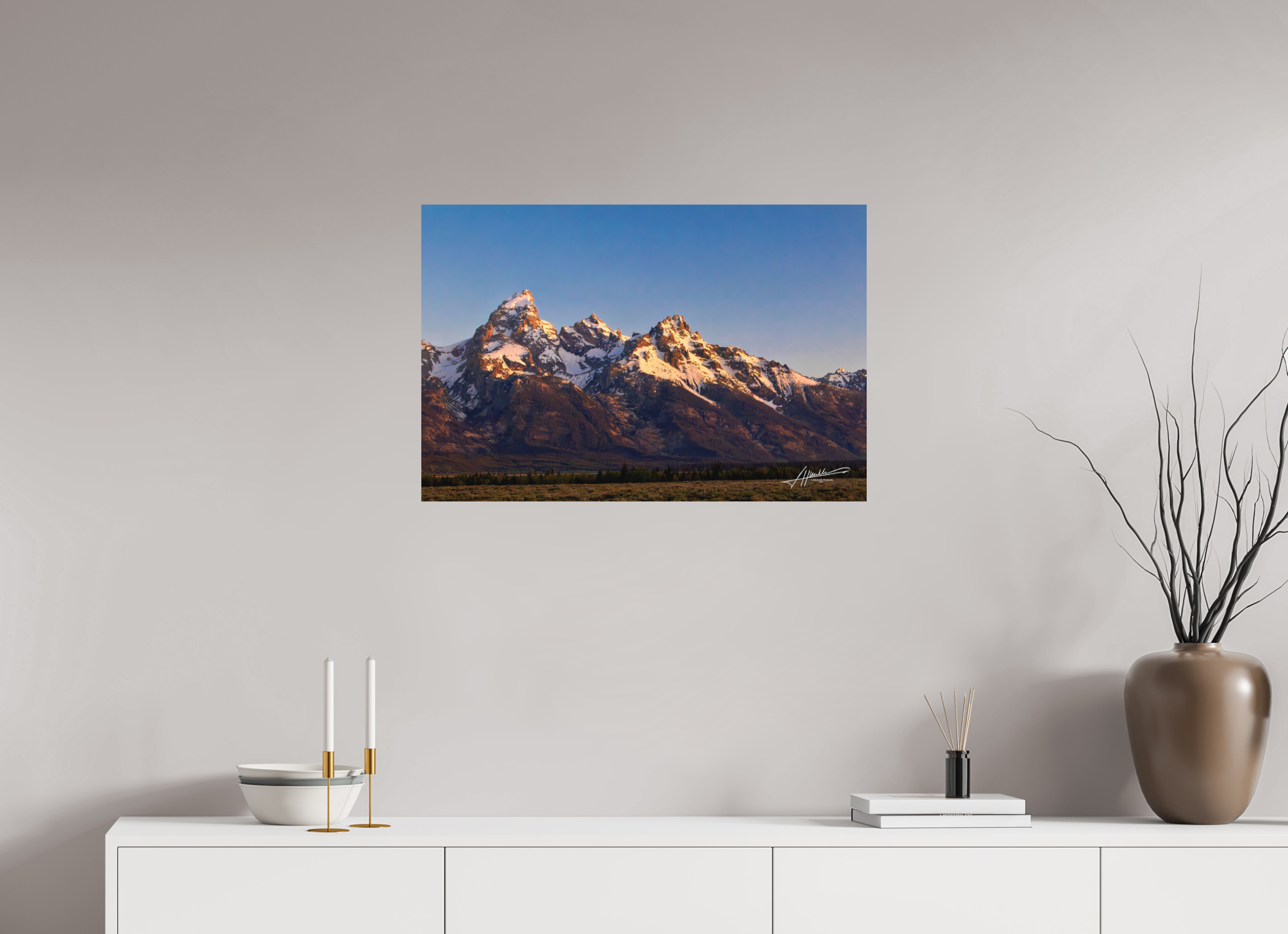 30 x 20″, Metal Dibond Sunrising on the Tetons