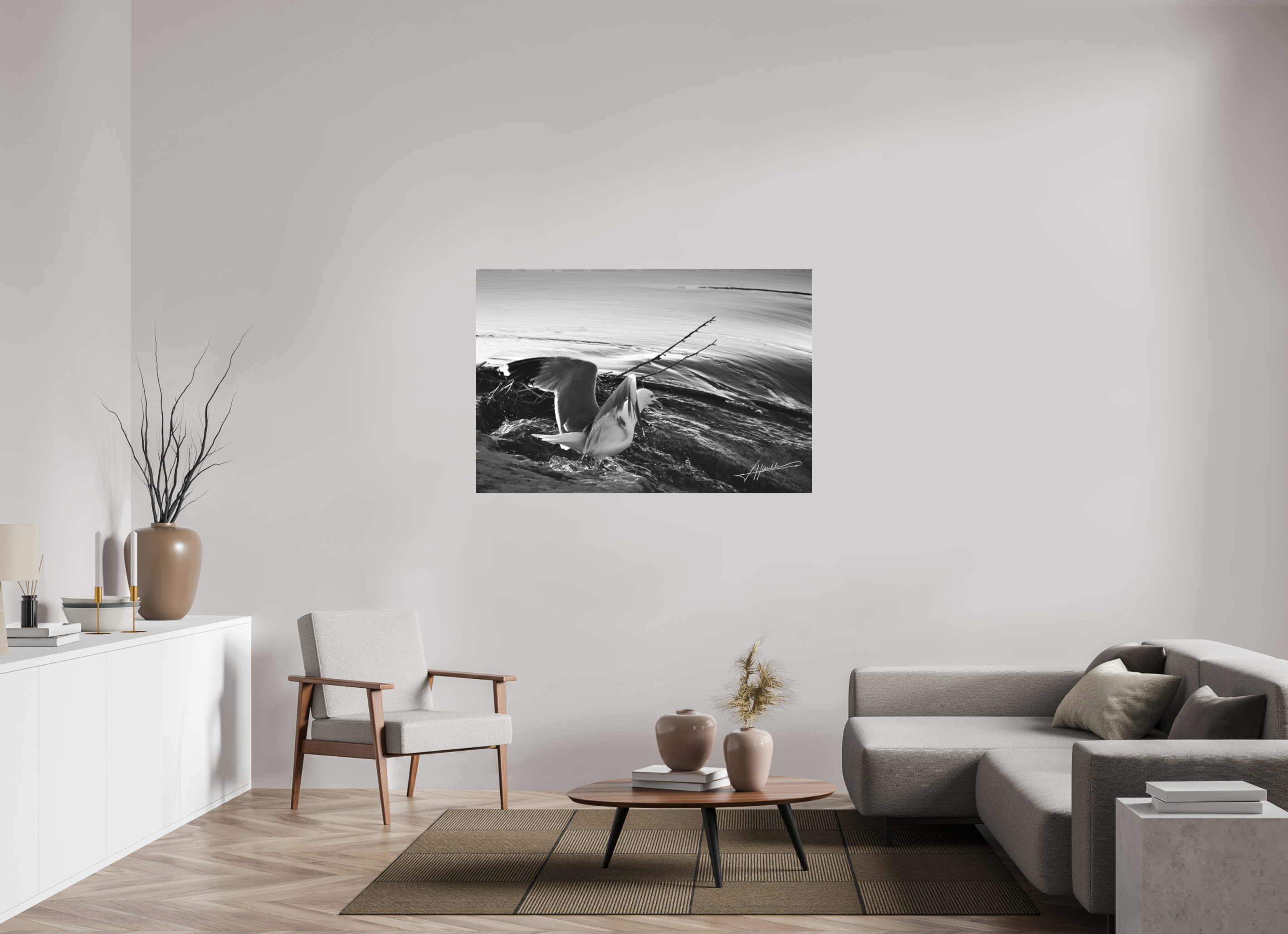 54 x 36″, Ilford BW Acrylic Seagull Takes Flight