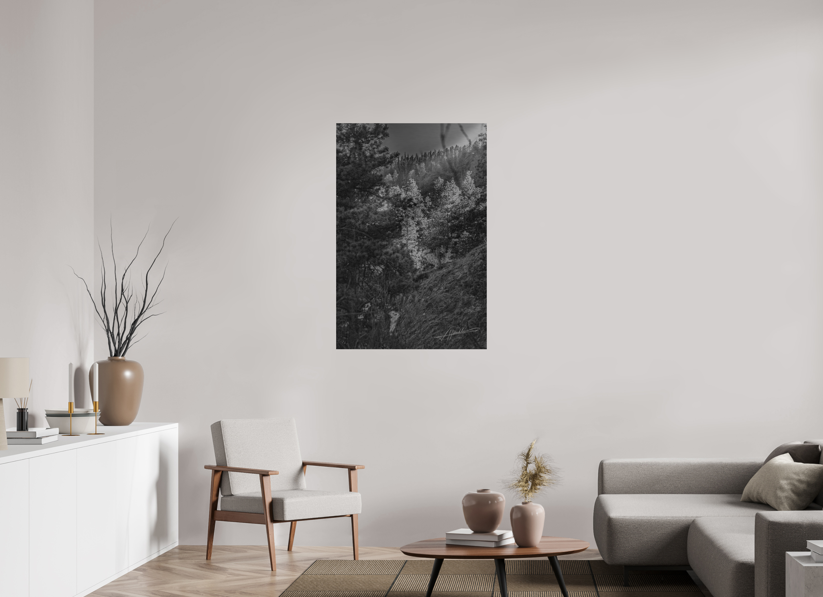 30 x 45″, Direct Brushed Aluminum Sun in the Mountains