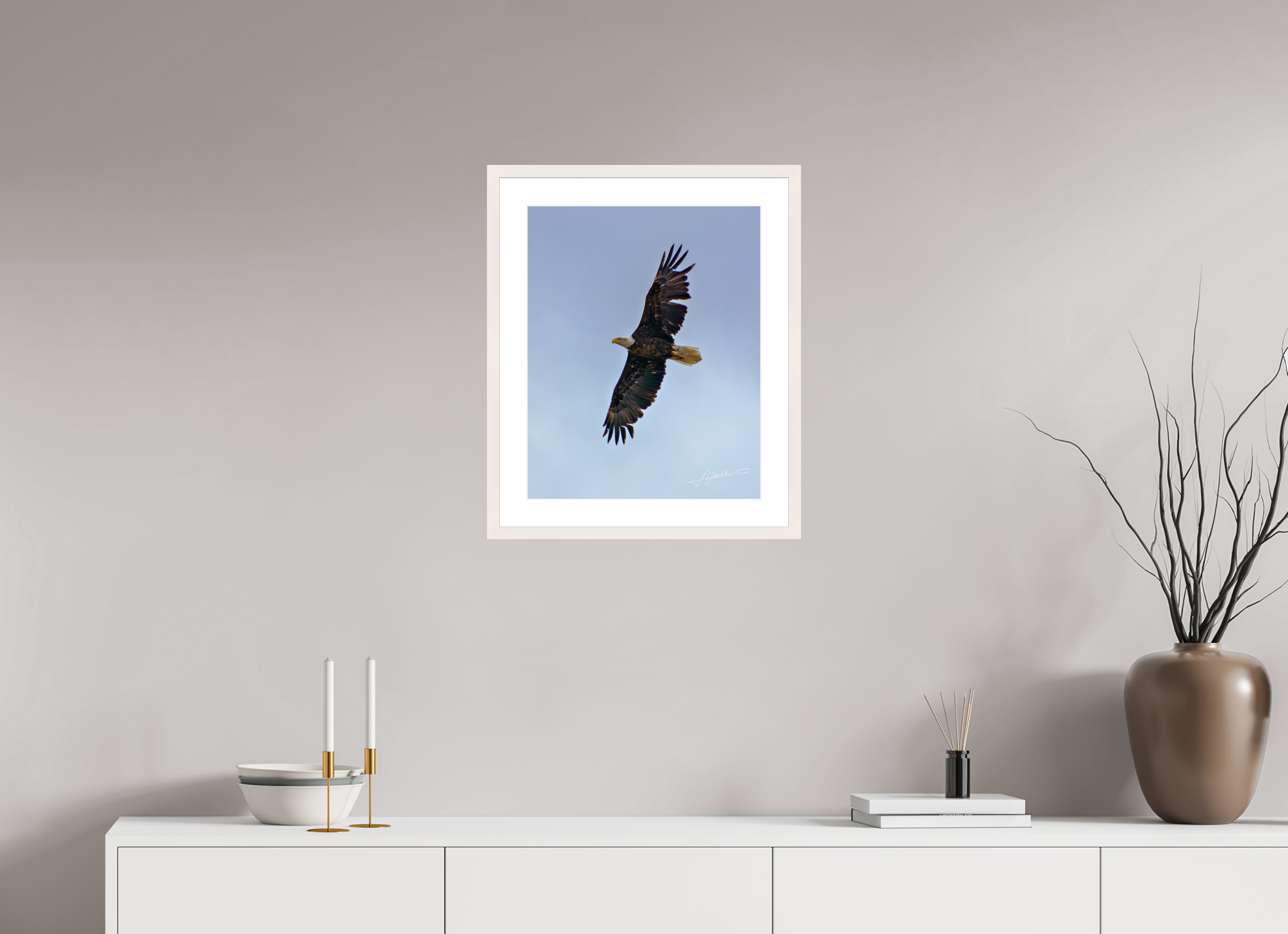 16 x 20″, Solid Wood Frame with Passe-partout Wings Spread