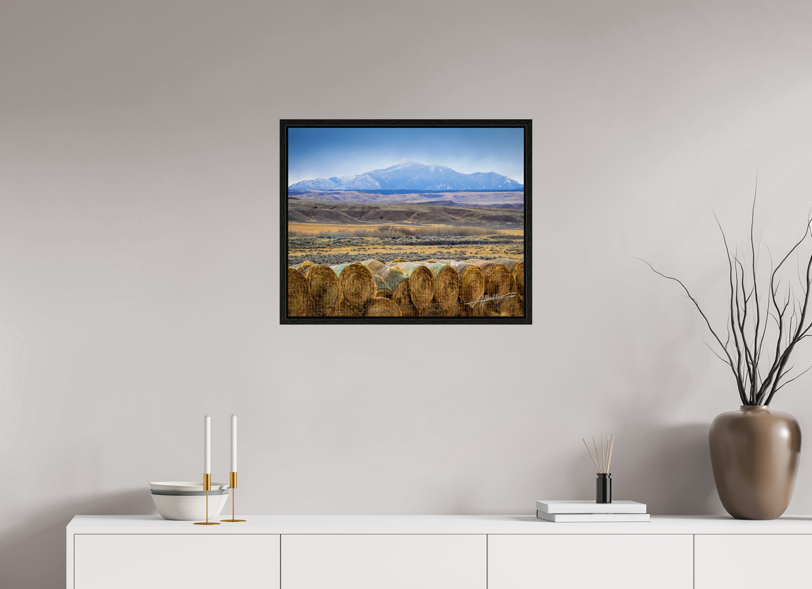 25 x 20″, Floater Frame Hay Bales on the Prairie