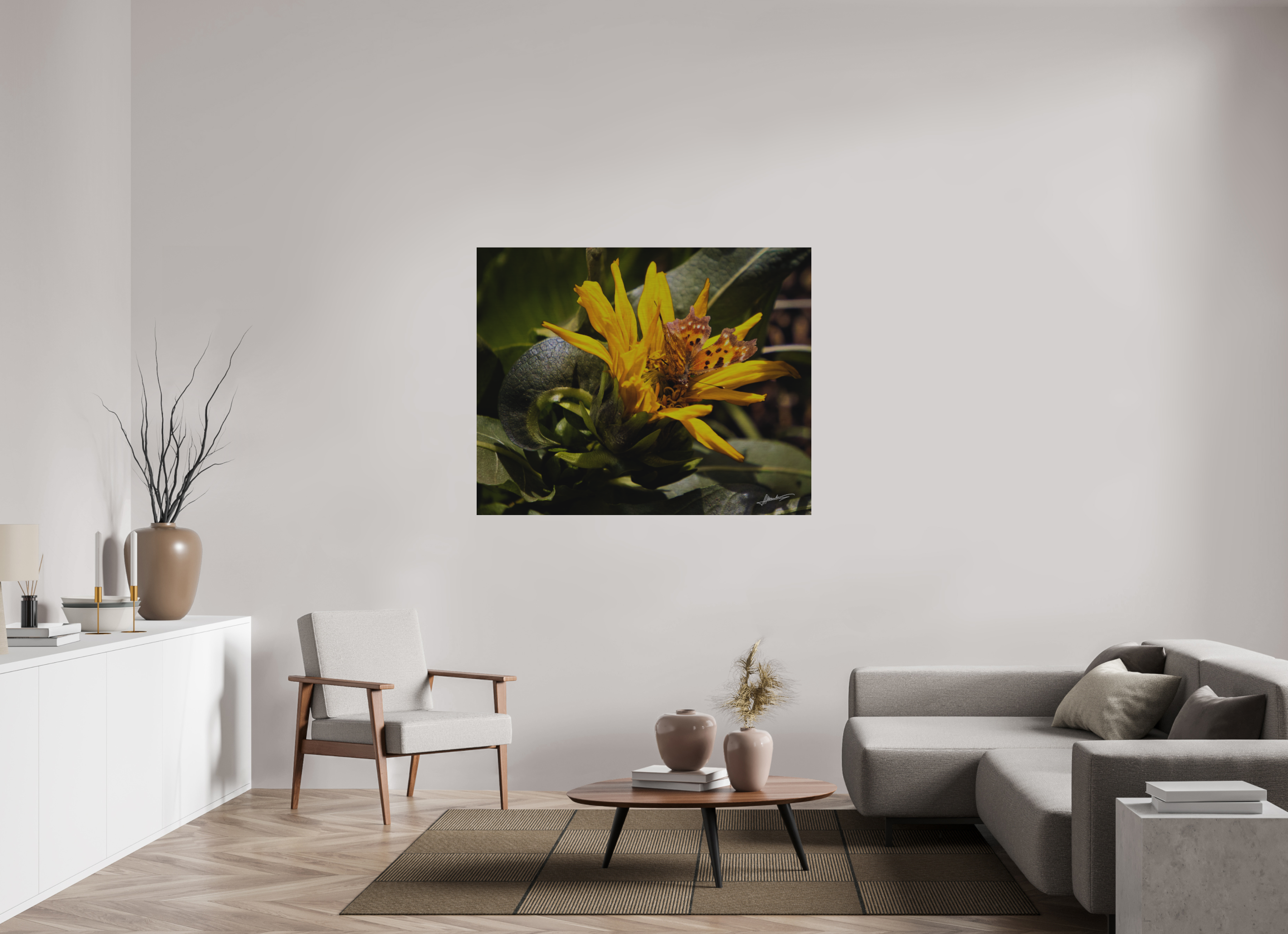 53.7 x 43″, Direct Brushed Aluminum Busy Butterfly
