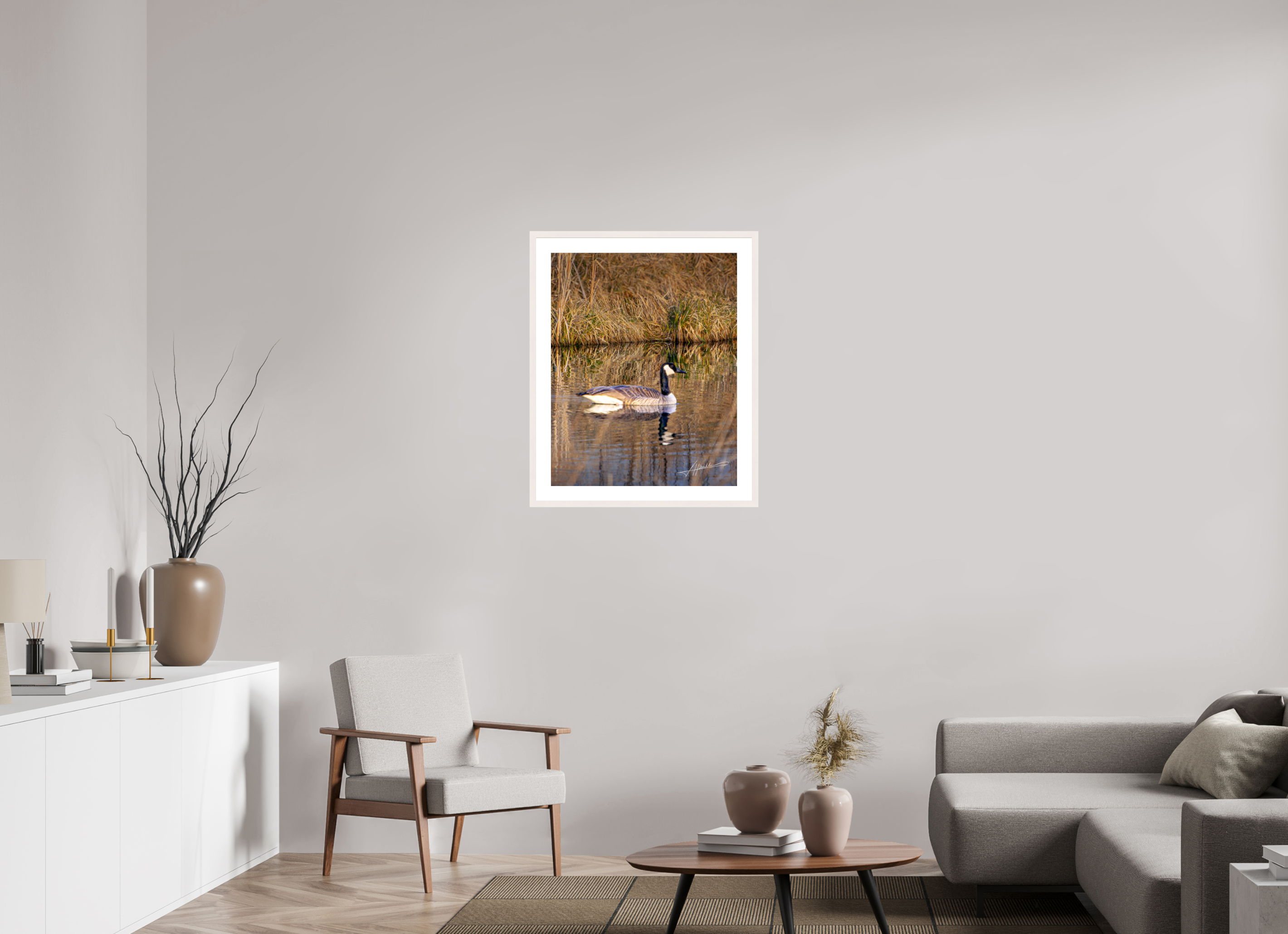 24 x 30″, Solid Wood Frame with Passe-partout A Swimming Reflection