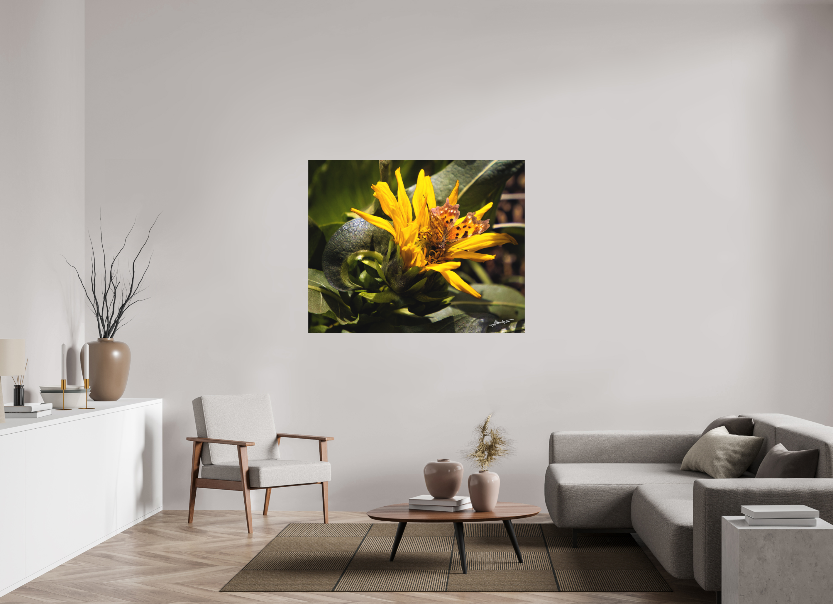 53.7 x 43″, Fine Pigment Under Acrylic Busy Butterfly